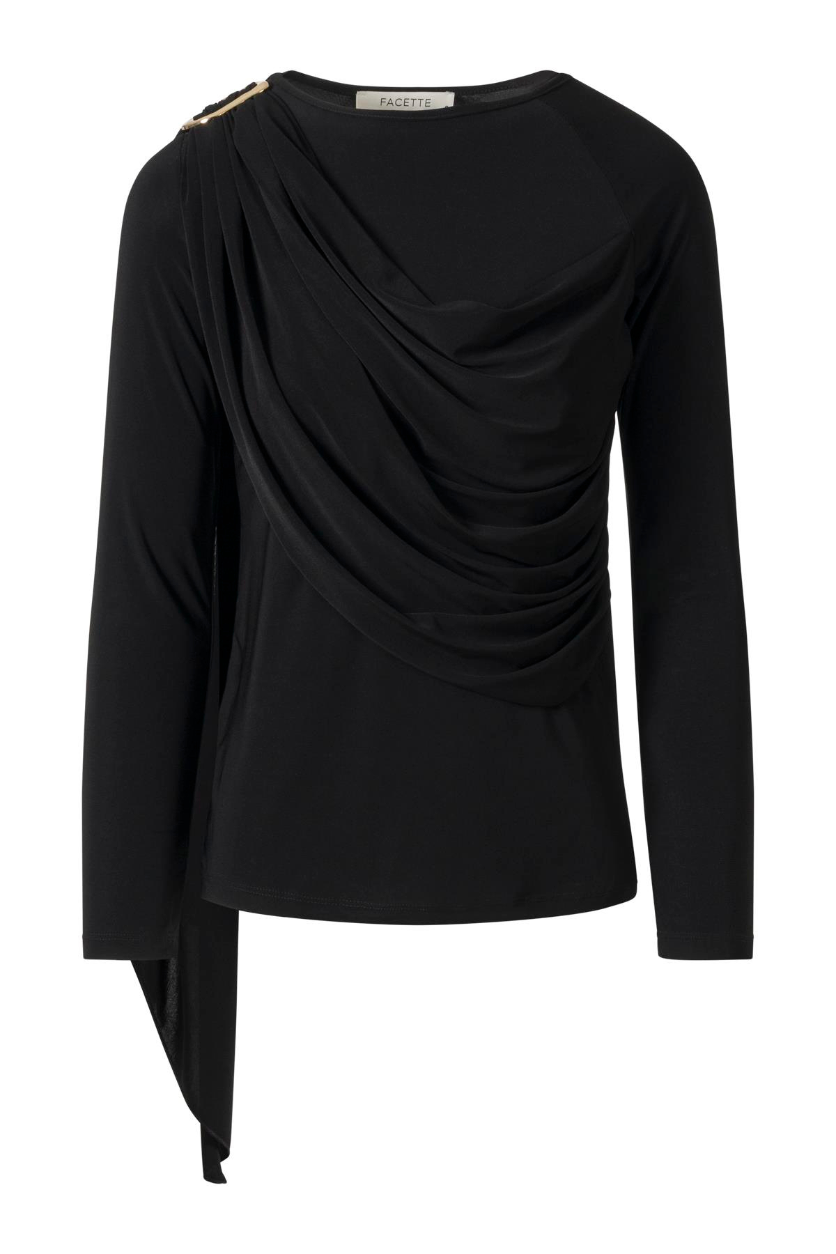 Şal Detaylı Bluz Siyah