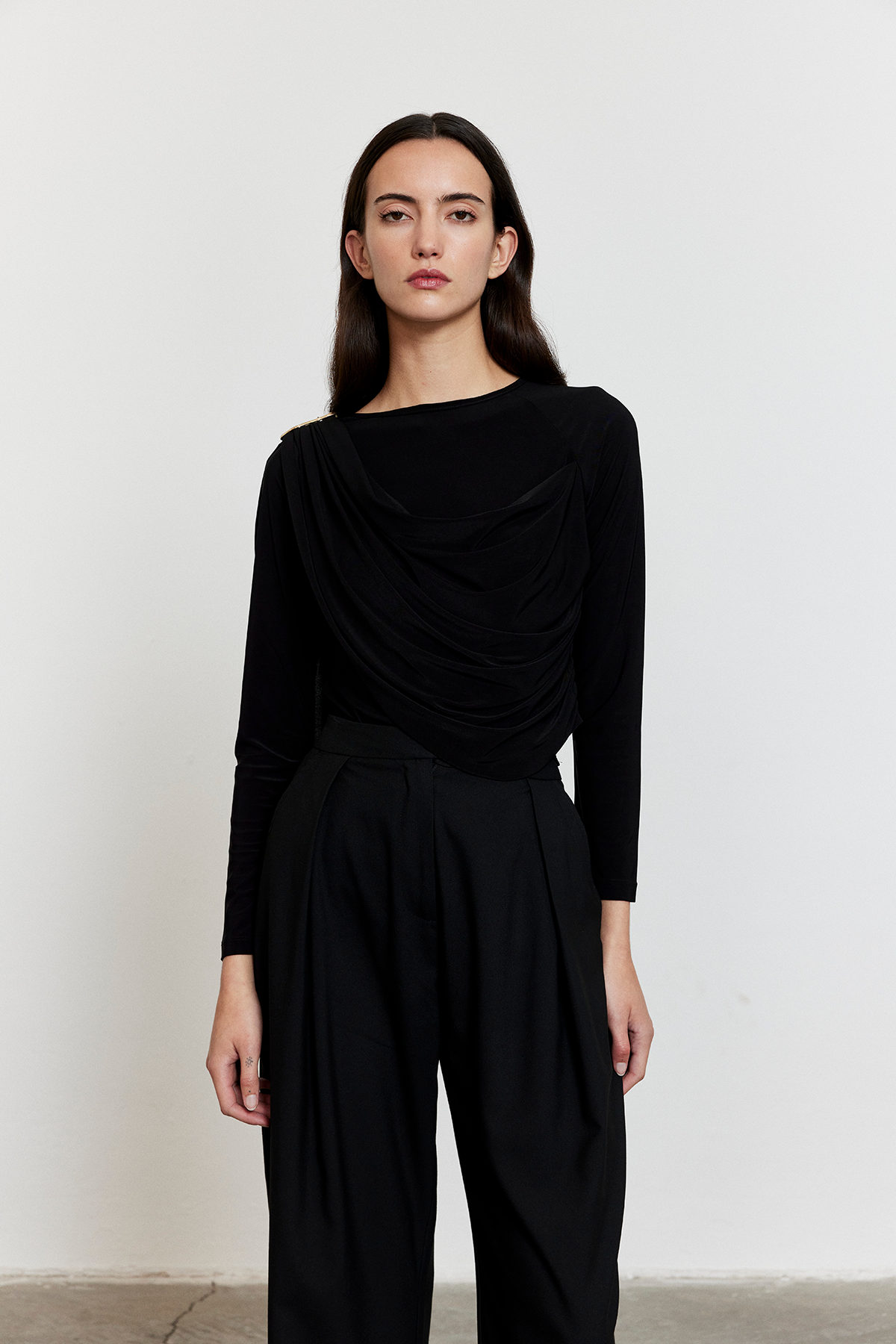 Şal Detaylı Bluz Siyah