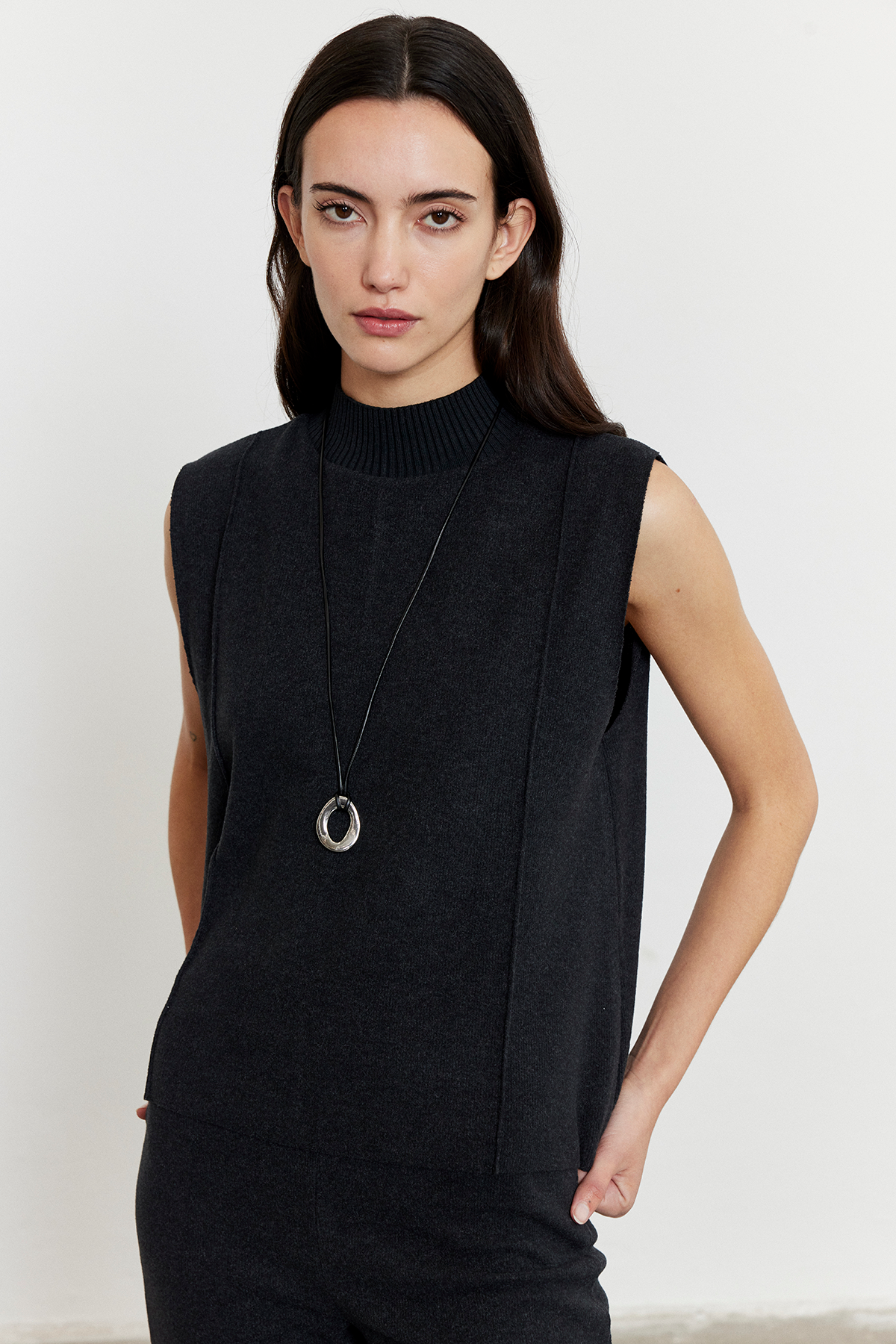 Şardonlu Kolsuz Bluz Pantolon Takıım Antrasit