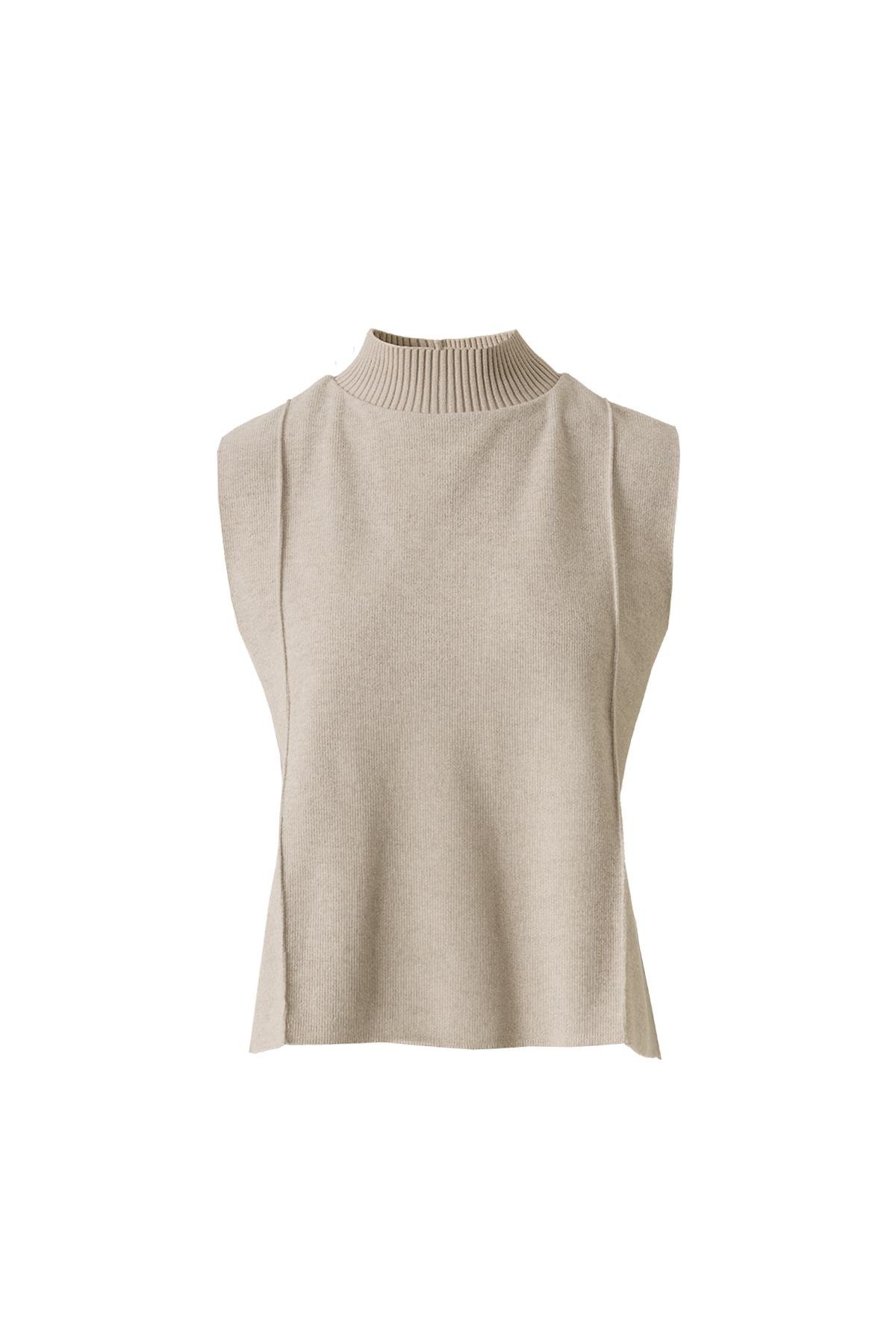 Şardonlu Kolsuz Bluz Pantolon Takıım Bej