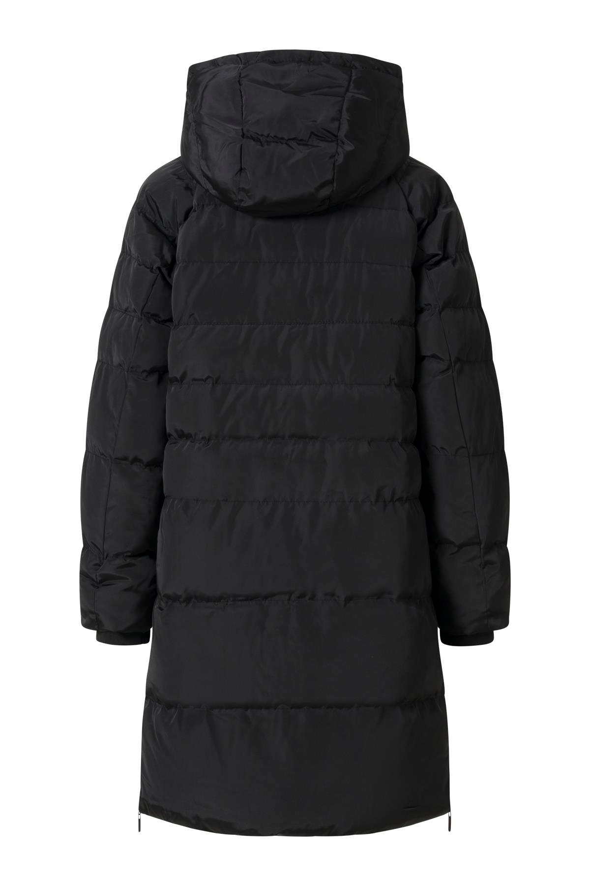Siyah Kapüşonlu Fermuar Detay Şişme Mont SİYAH