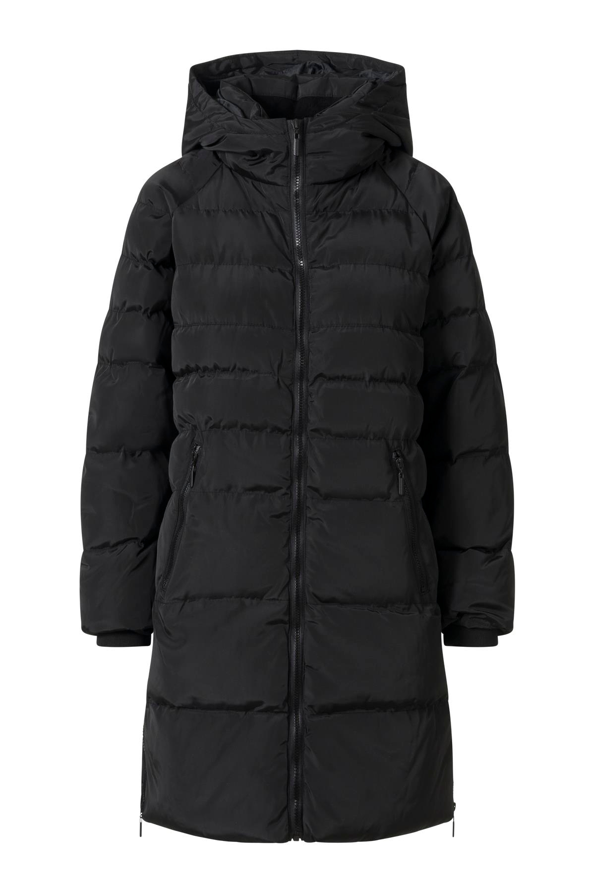 Siyah Kapüşonlu Fermuar Detay Şişme Mont SİYAH