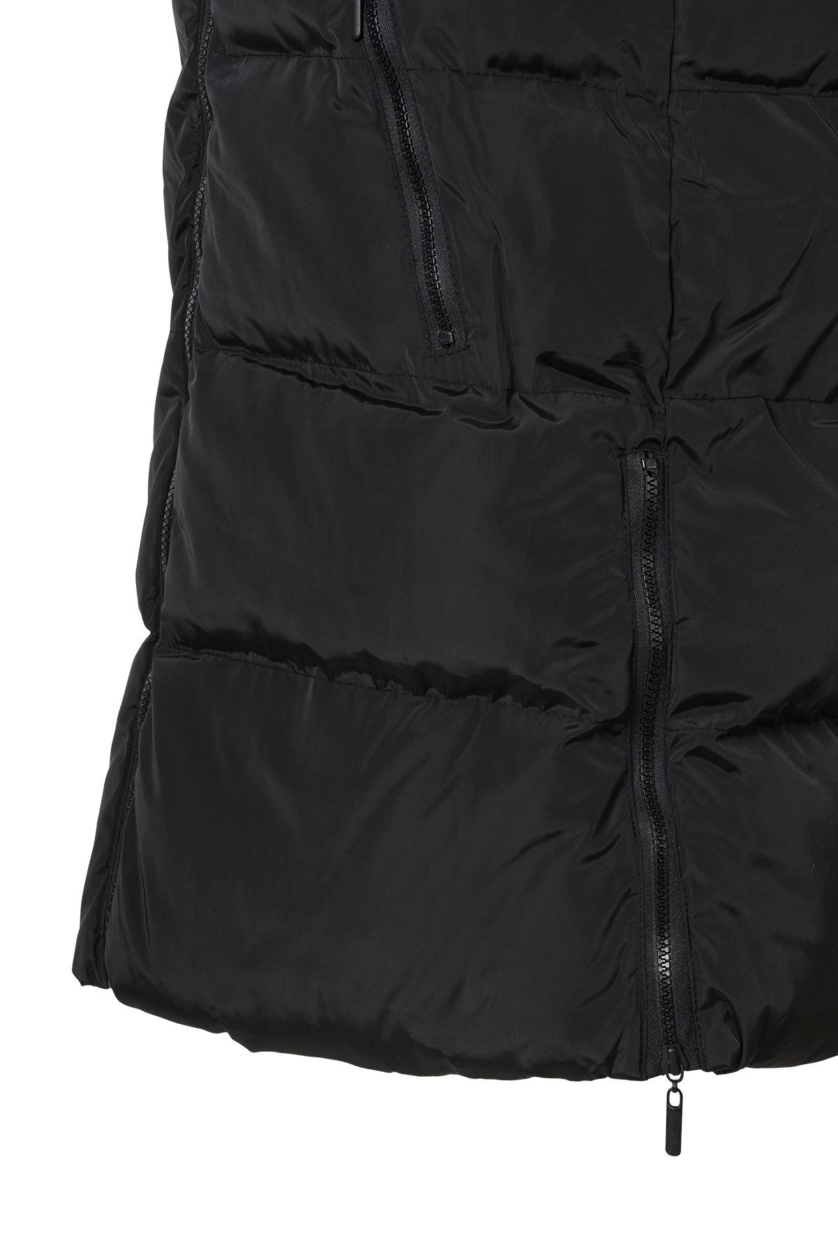 Siyah Kapüşonlu Fermuar Detay Şişme Mont SİYAH