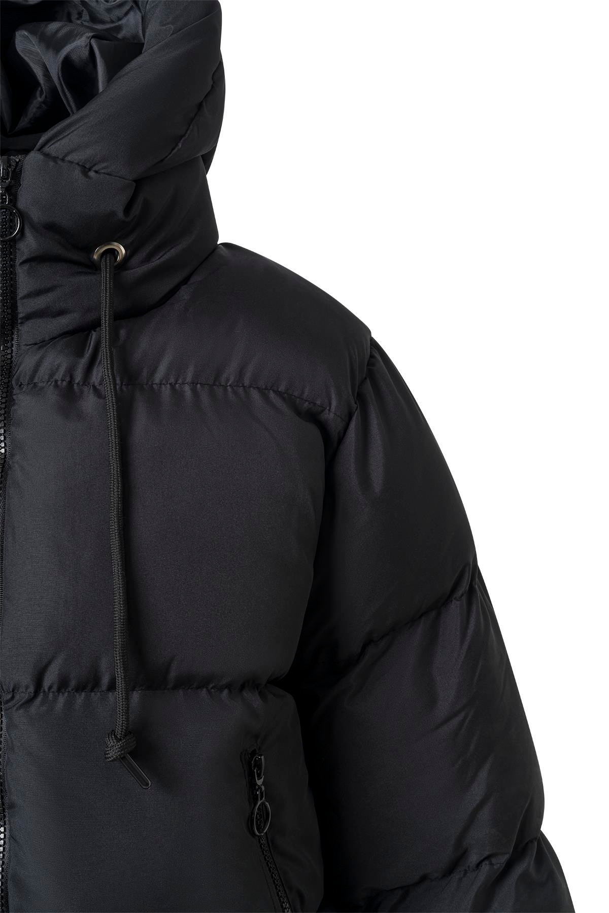 Siyah Kapüşonlu Kısa Şişme Mont SİYAH