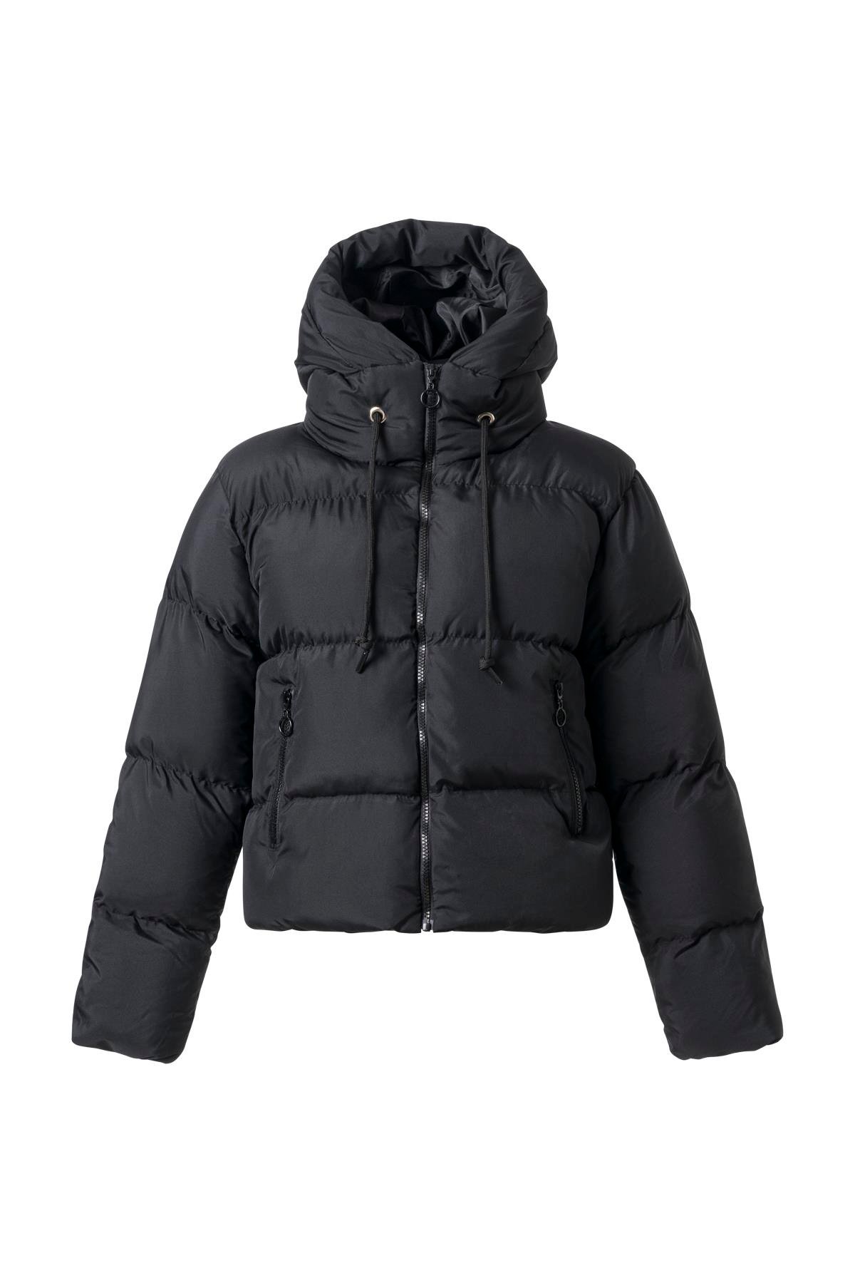 Siyah Kapüşonlu Kısa Şişme Mont SİYAH