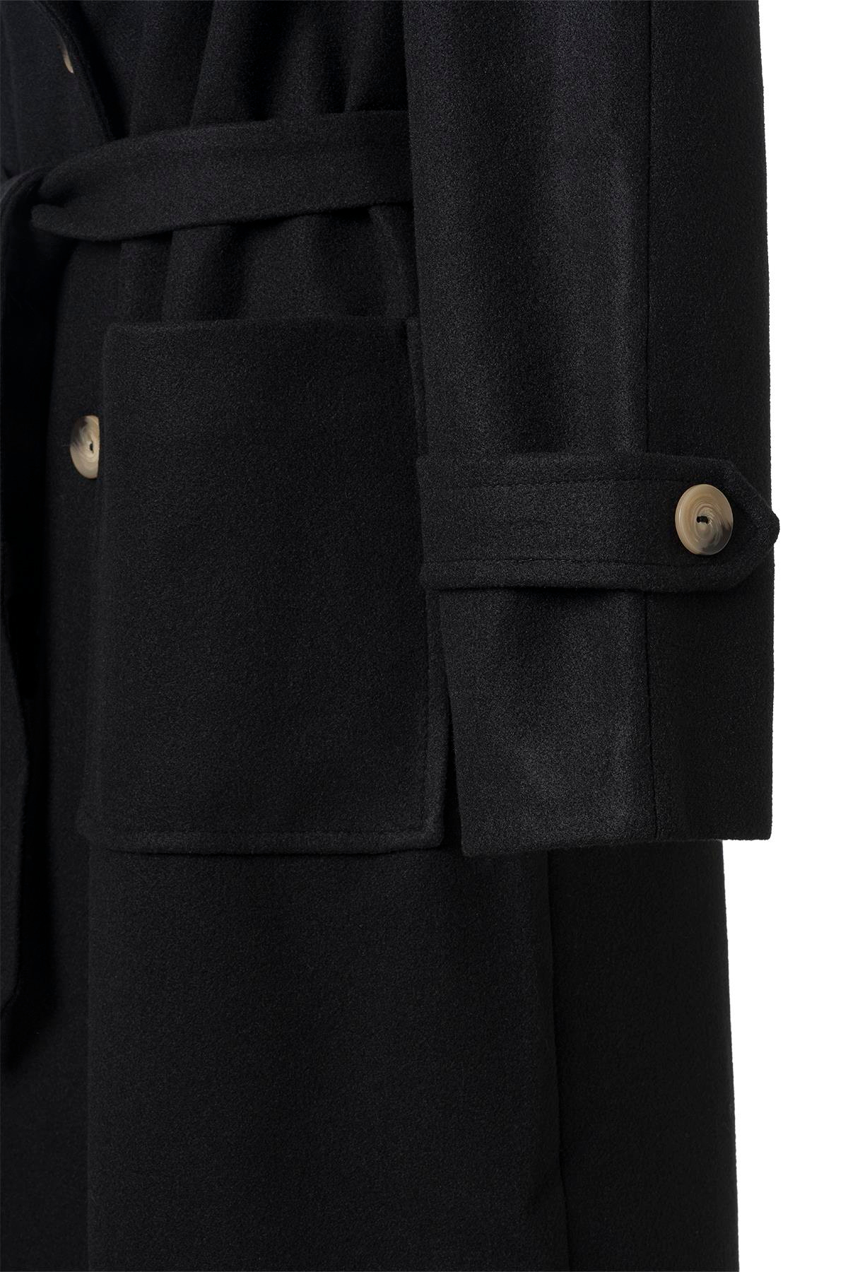 Siyah Kol Apoletli Kuşaklı Kaşe Kaban SİYAH