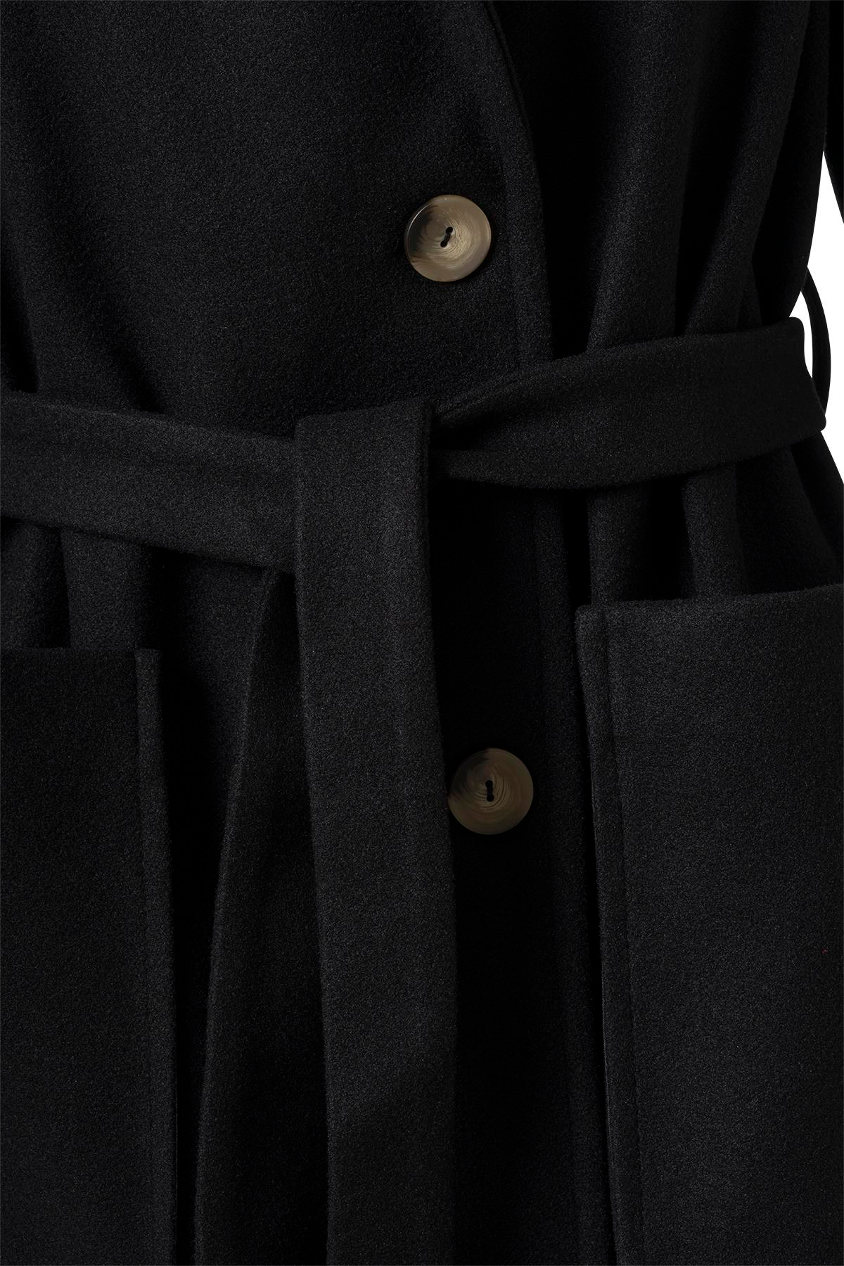 Siyah Kol Apoletli Kuşaklı Kaşe Kaban SİYAH