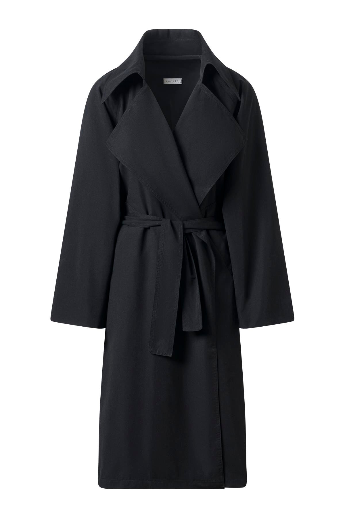 Siyah Kuşaklı Mevsimlik İnce Trençkot SİYAH