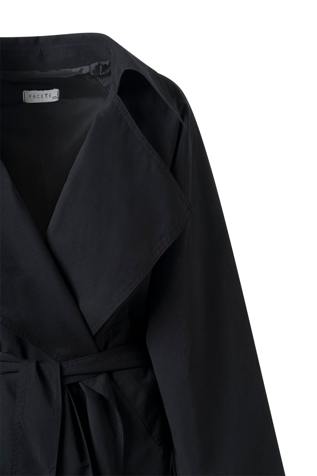 Siyah Kuşaklı Mevsimlik İnce Trençkot SİYAH