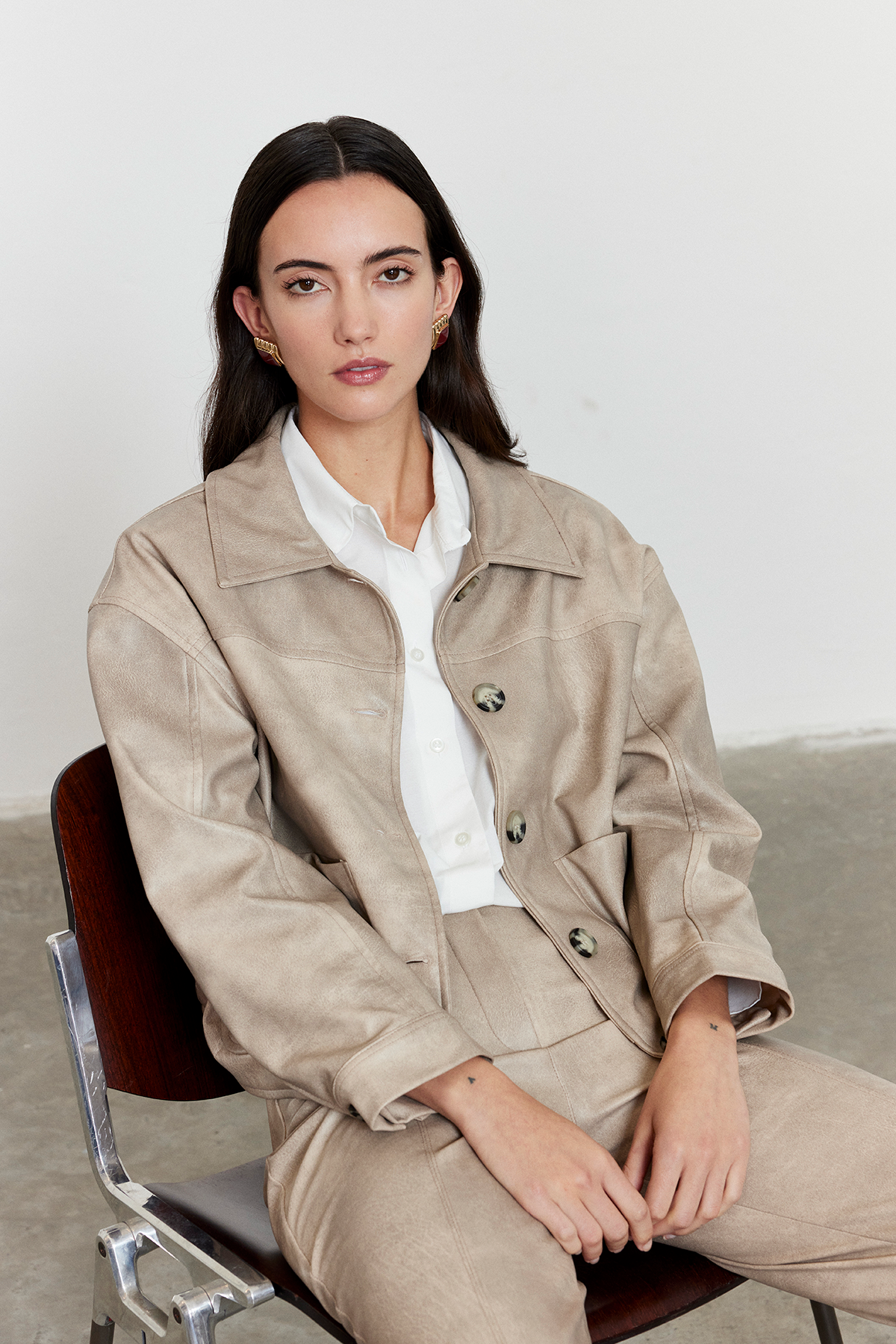 Suni Deri Bomber Ceket Bej