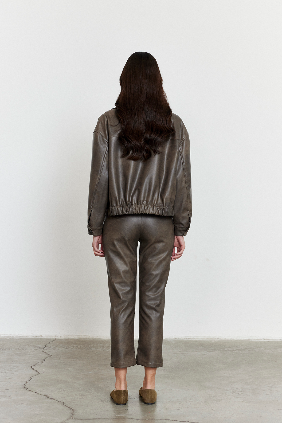 Suni Deri Bomber Ceket Gri