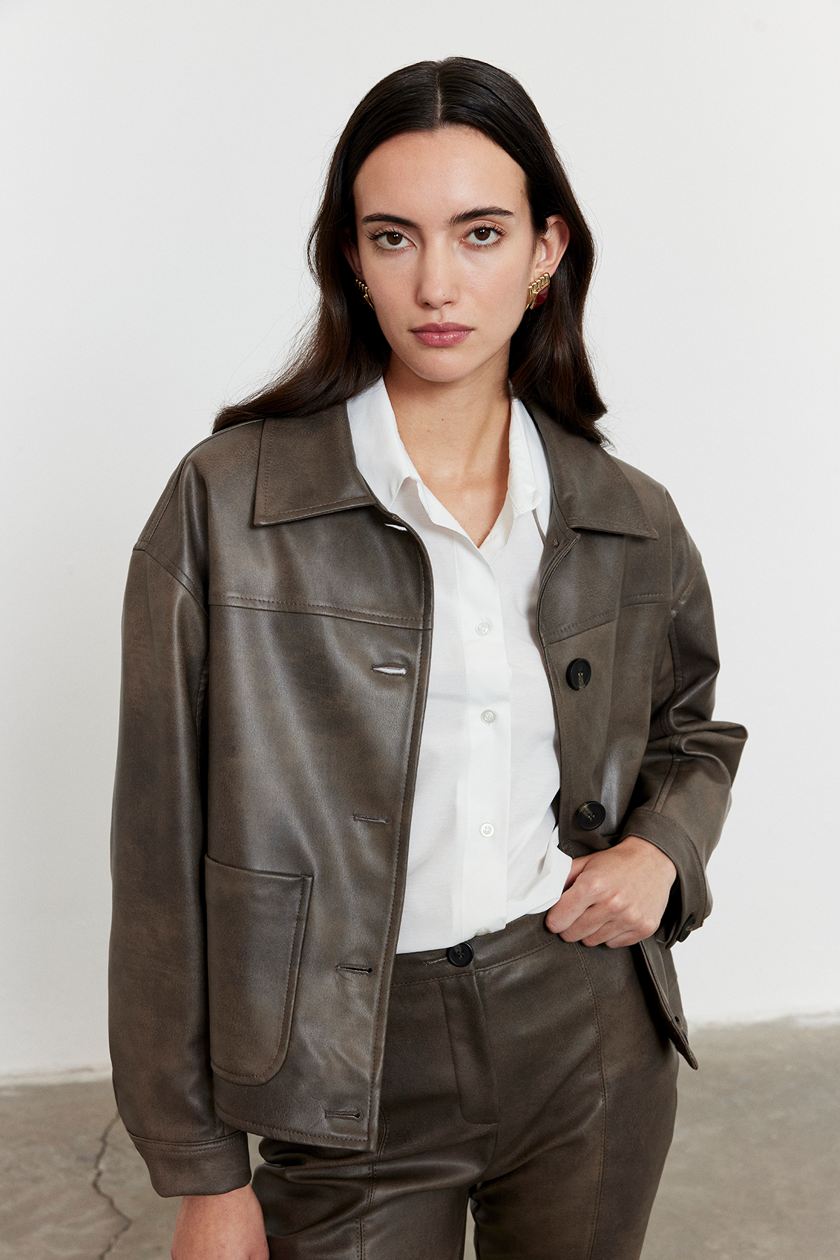 Suni Deri Bomber Ceket Gri