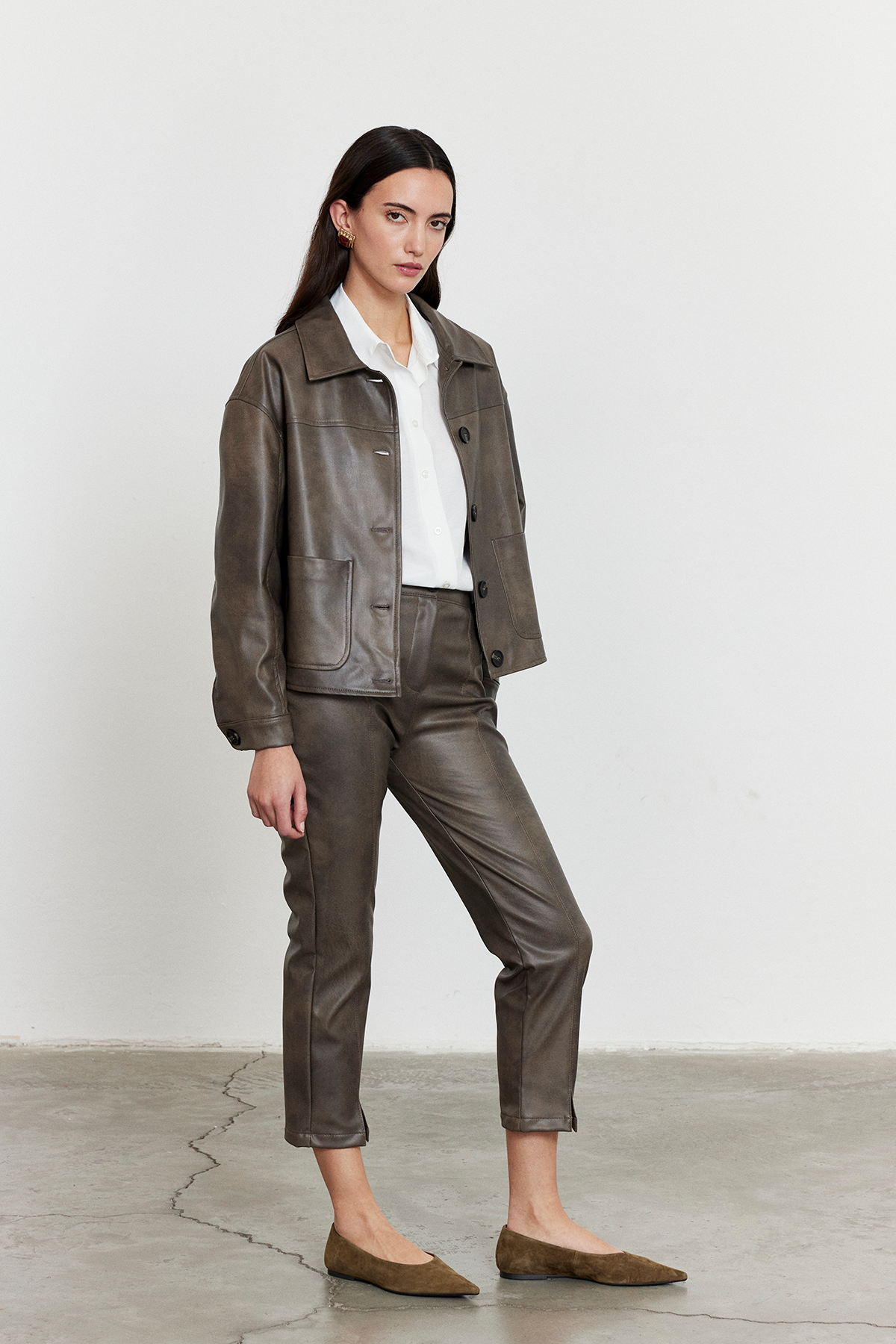 Suni Deri Bomber Ceket Gri