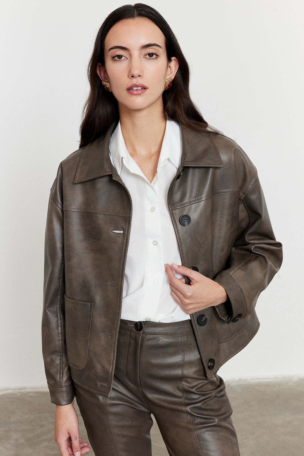 Suni Deri Bomber Ceket Gri