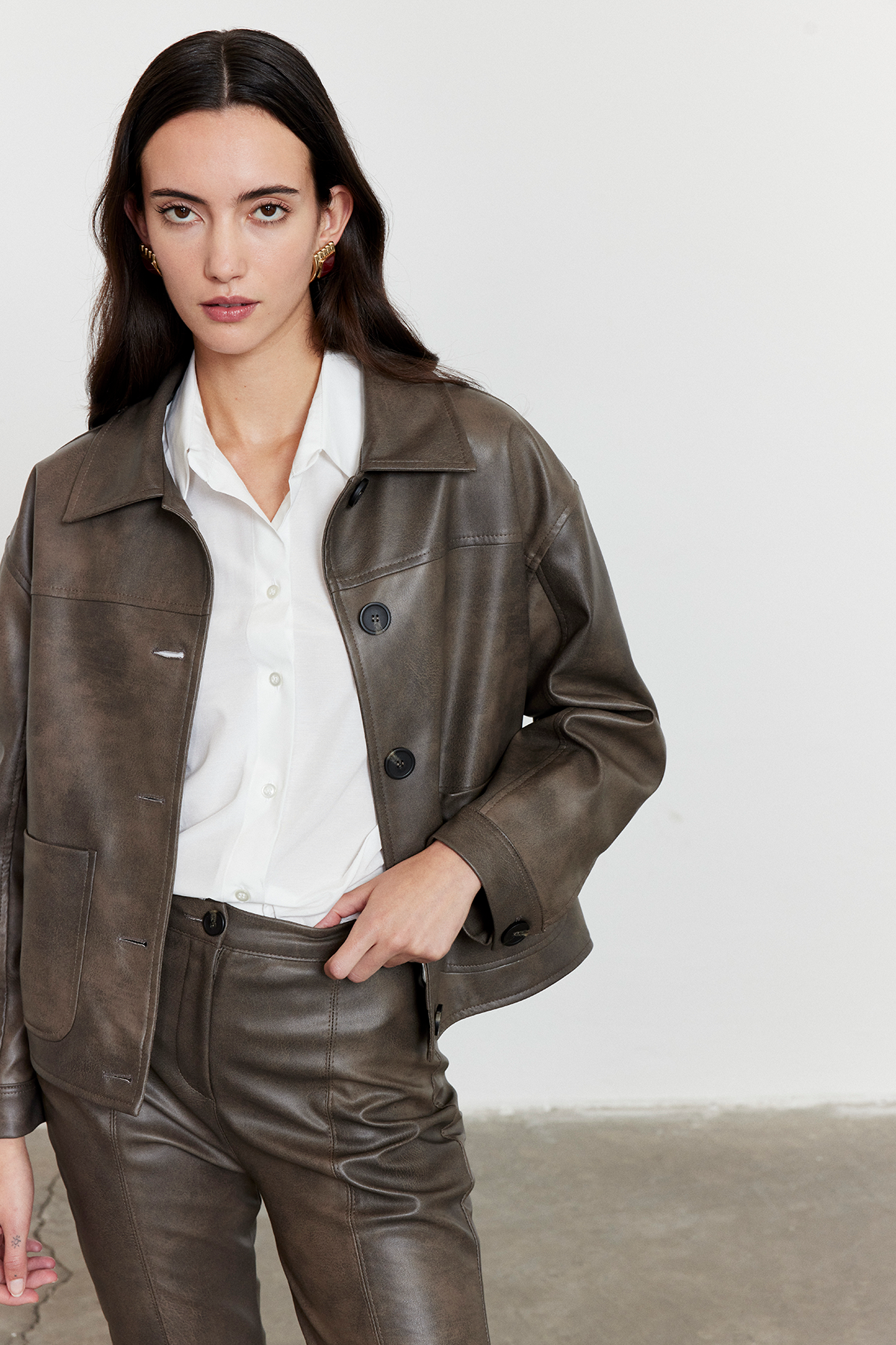 Suni Deri Bomber Ceket Gri