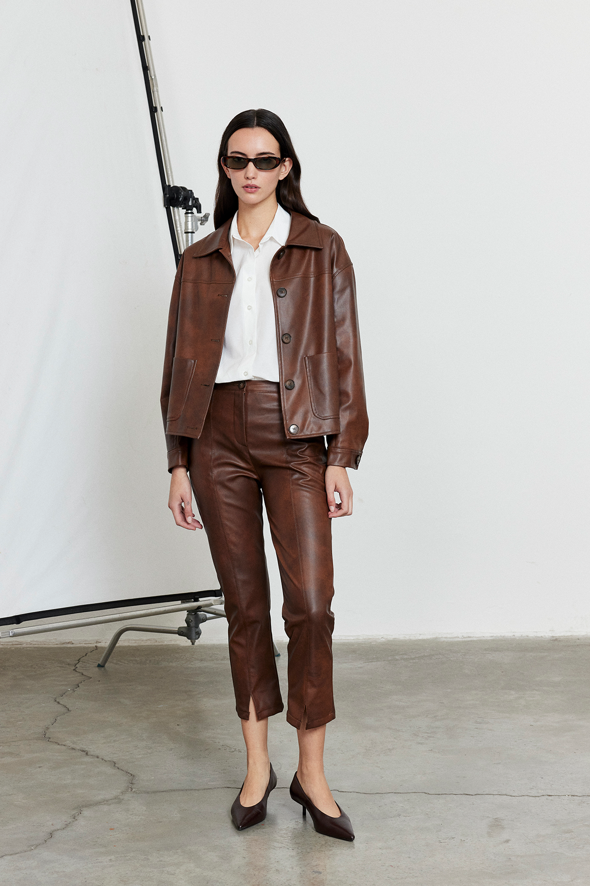 Suni Deri Bomber Ceket Kahverengi