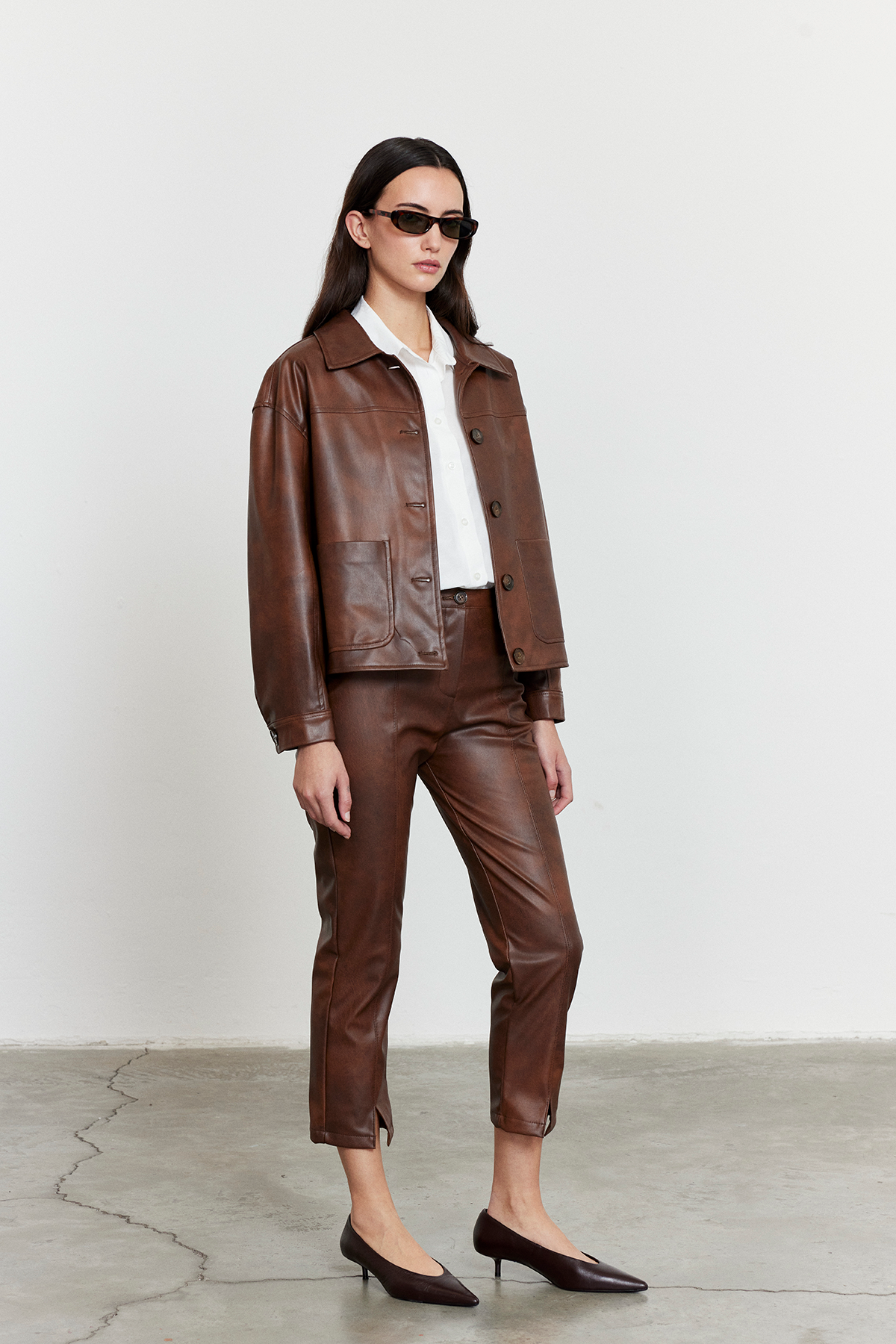 Suni Deri Bomber Ceket Kahverengi