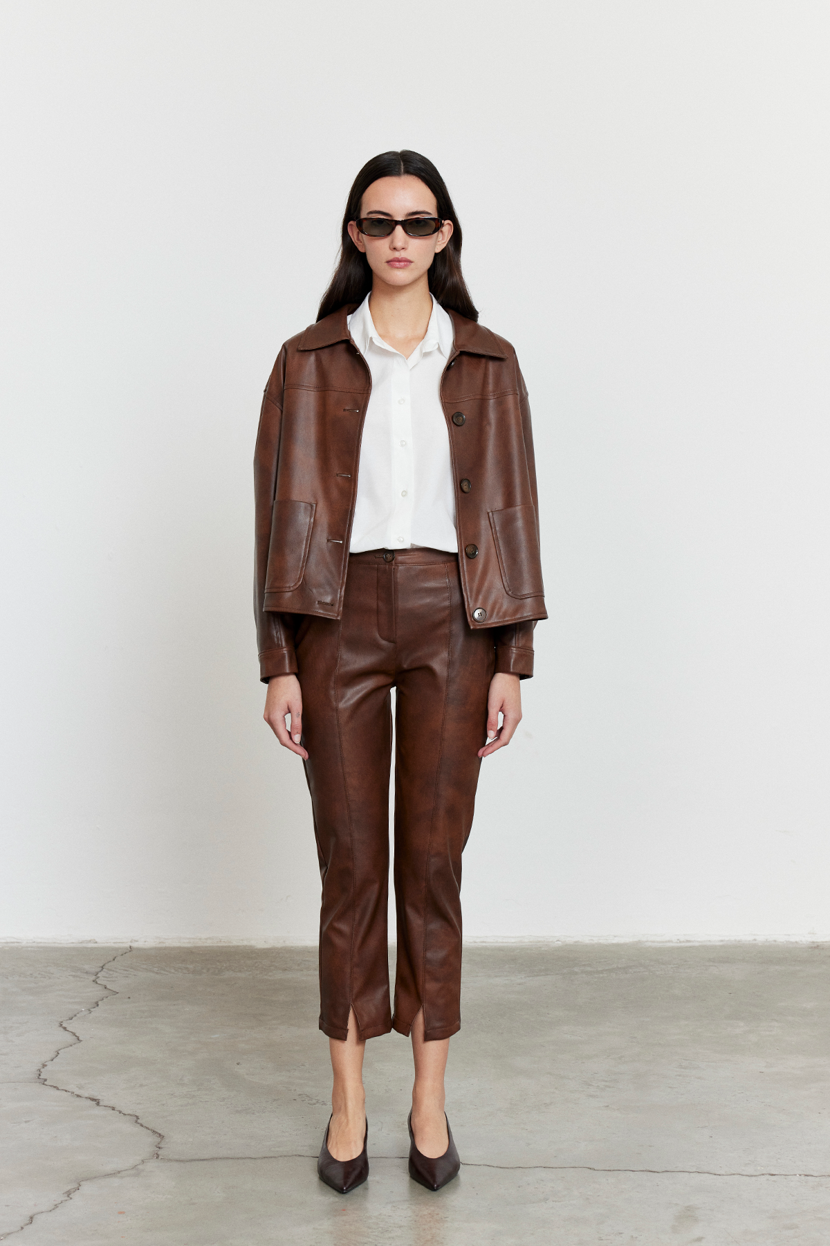 Suni Deri Bomber Ceket Kahverengi