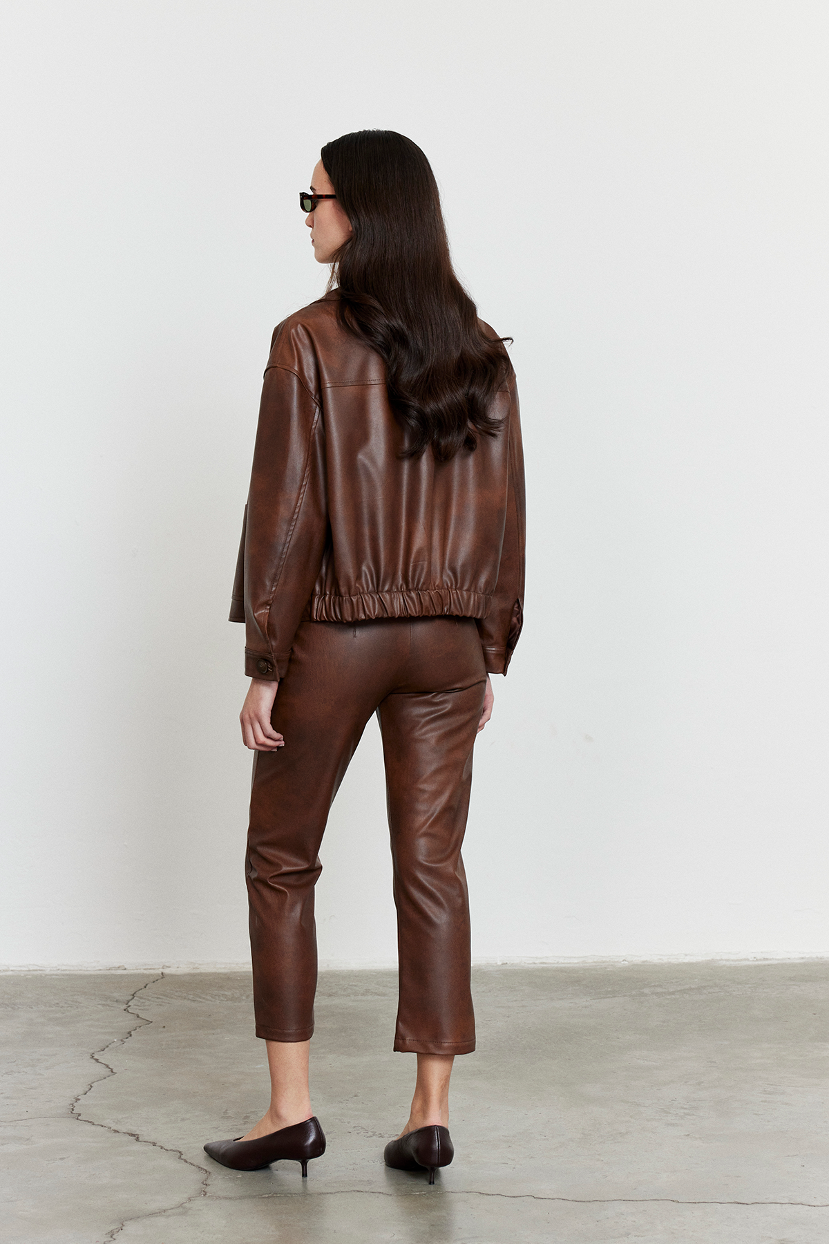 Suni Deri Bomber Ceket Kahverengi