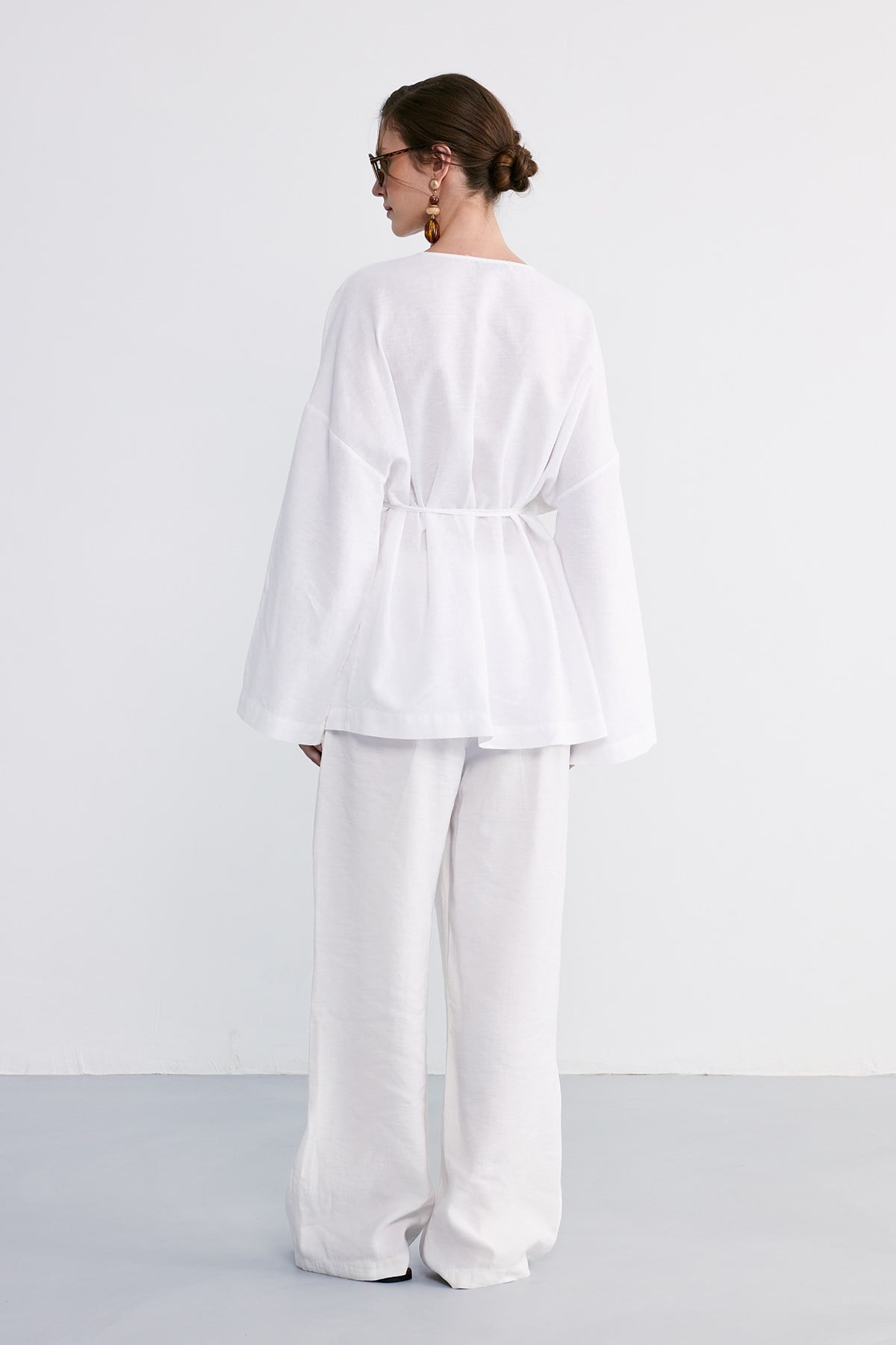 Terra Pamuklu Bağlamalı Kimono Beyaz