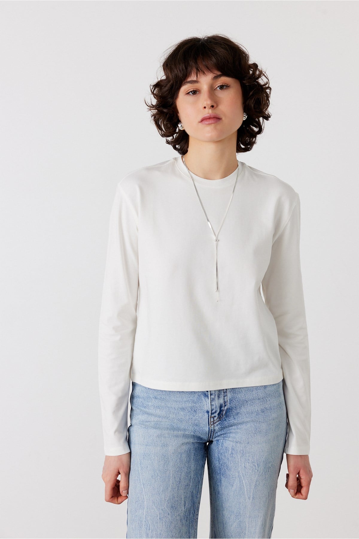 Uzun Kol Basic Tişört Off White