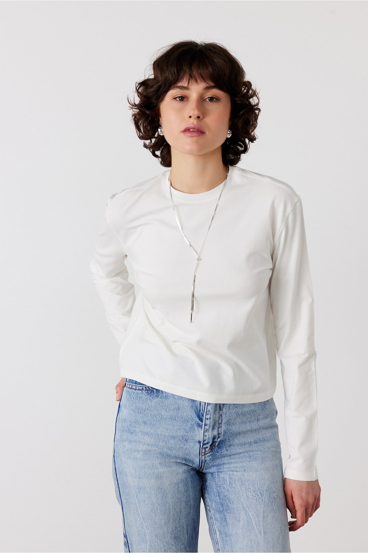 Uzun Kol Basic Tişört Off White