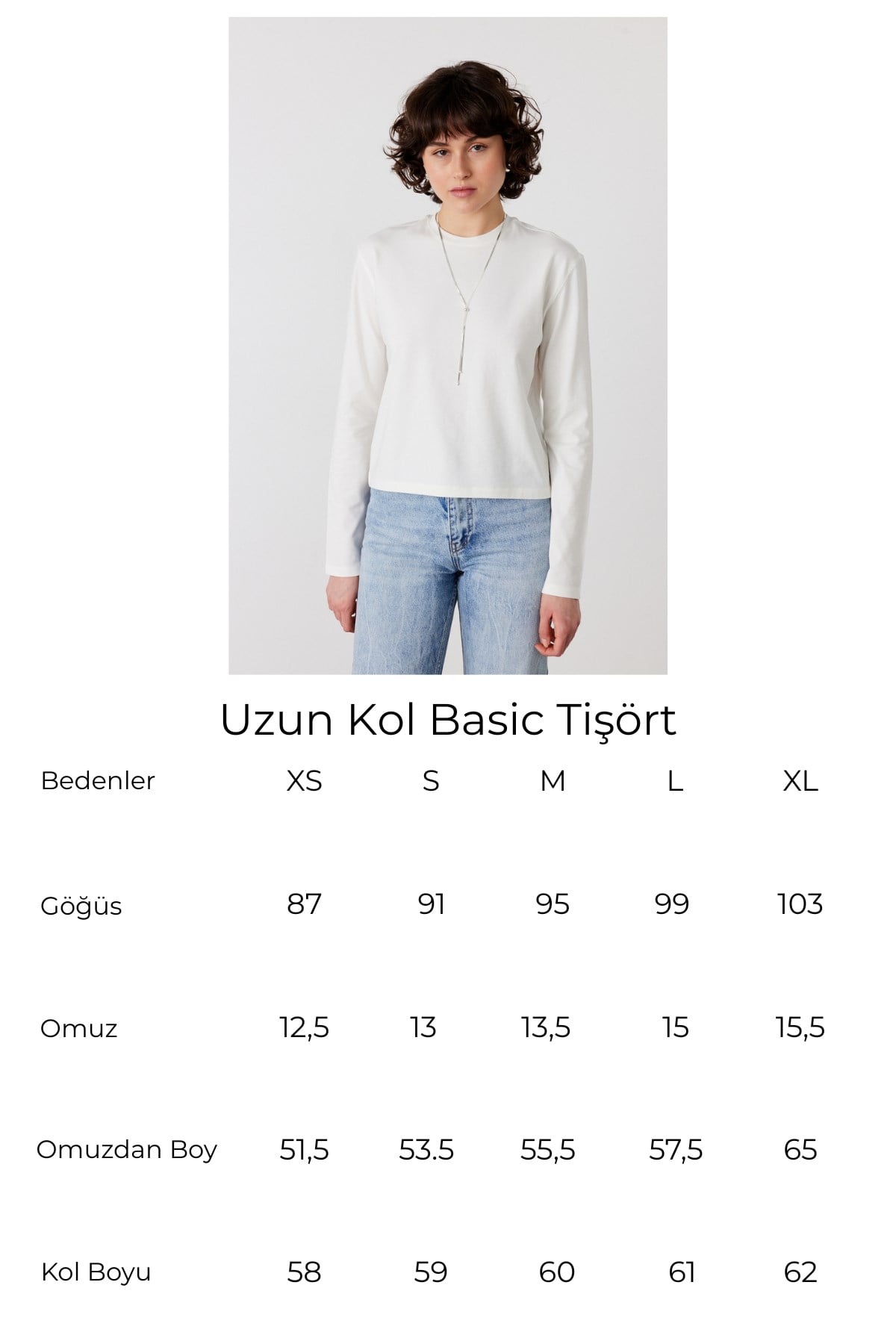Uzun Kol Basic Tişört Off White