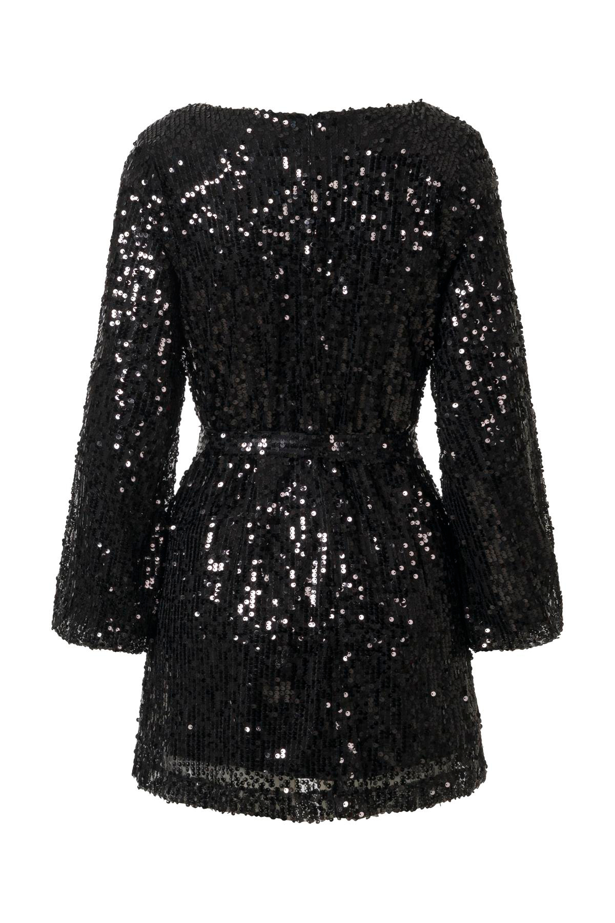 Uzun Kollu Payetli Elbise SİYAH