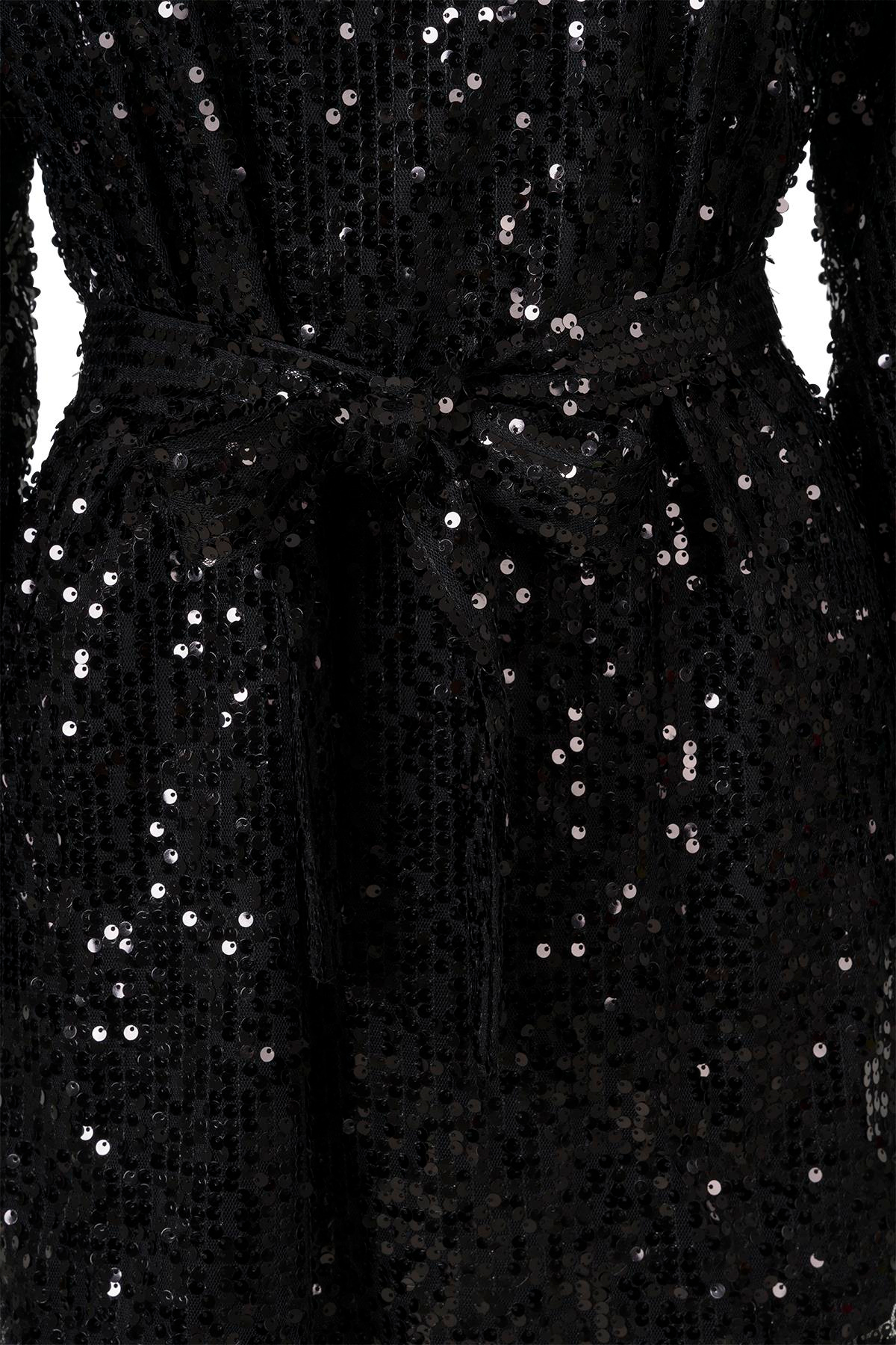 Uzun Kollu Payetli Elbise SİYAH