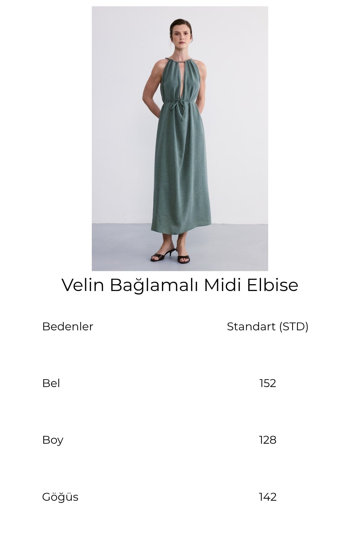 Velin Bağlamalı Midi Elbise Yeşil