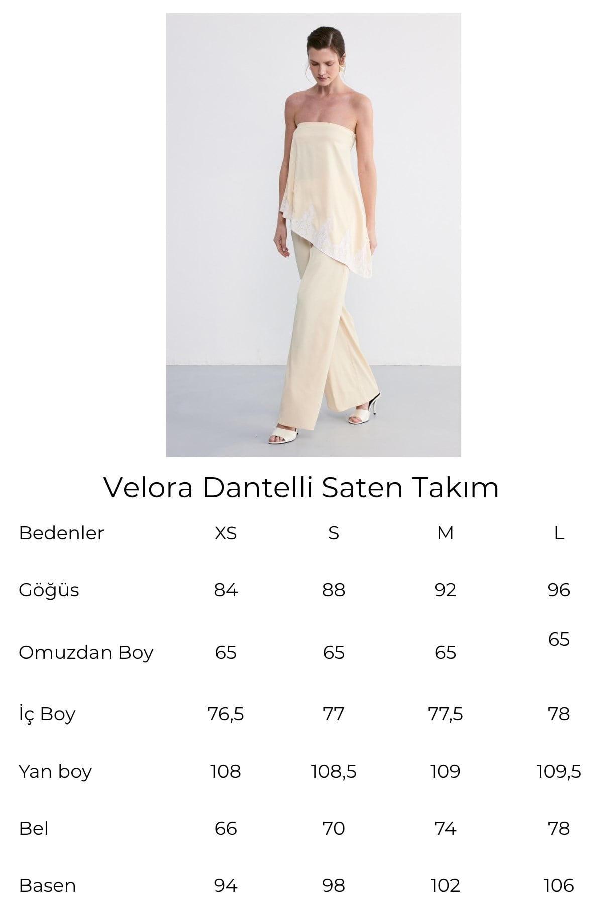 Velora Dantelli Saten Takım Bej
