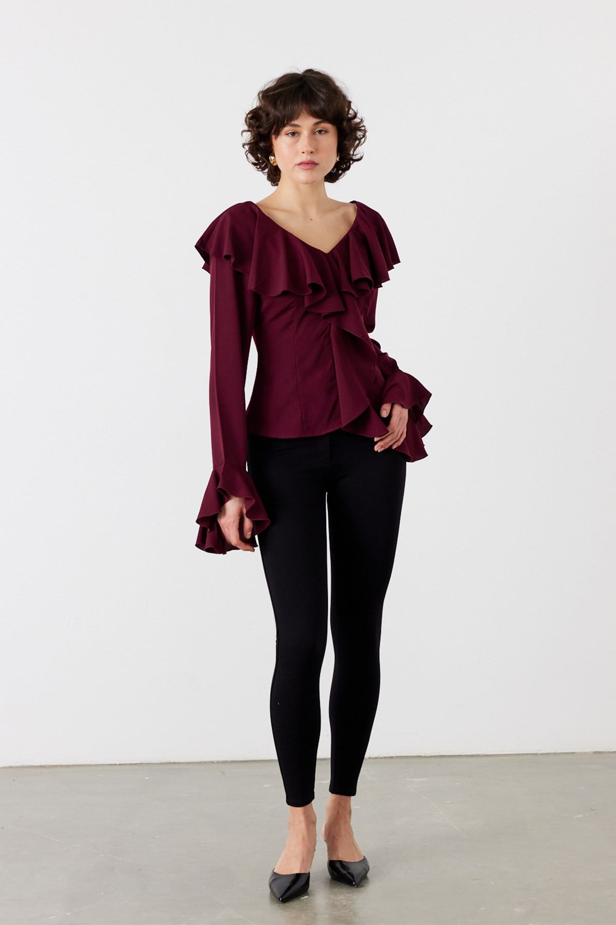 Volanlı Bluz Bordo