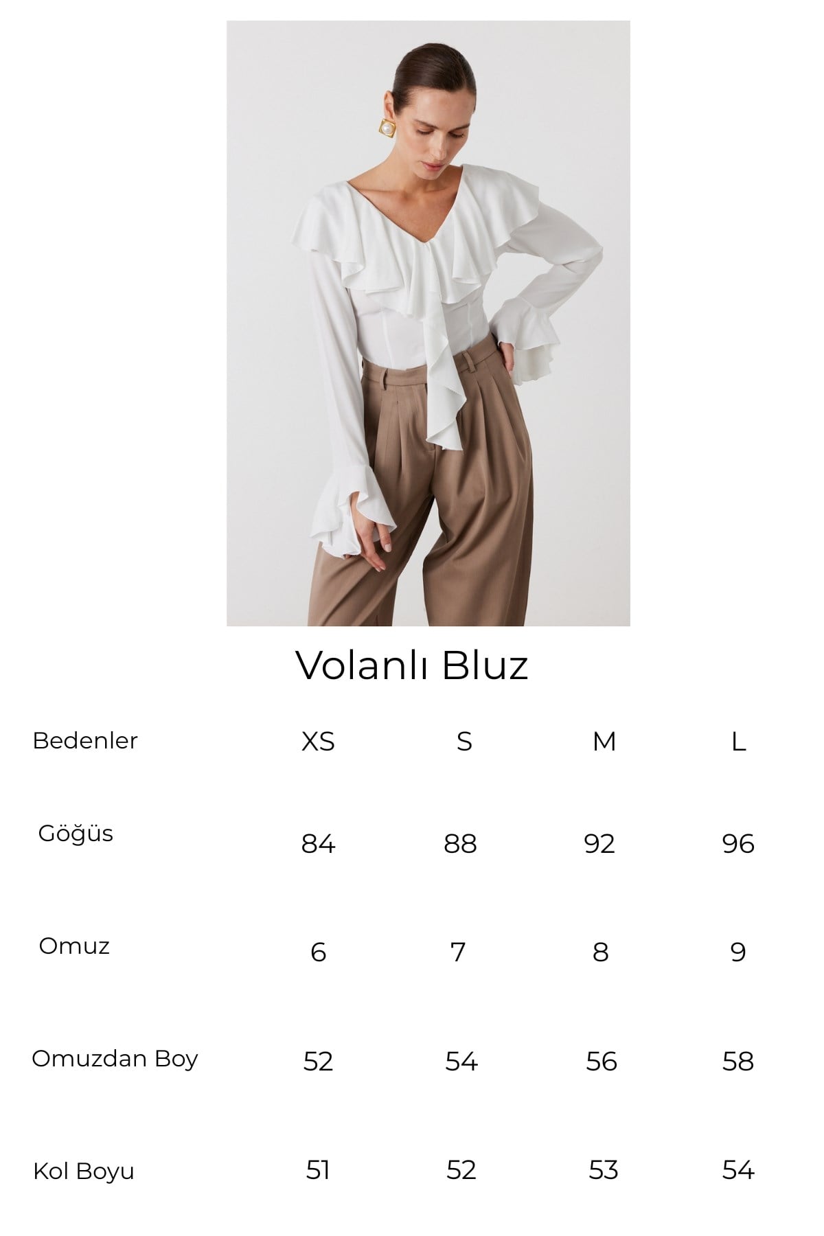 Volanlı Bluz Ekru