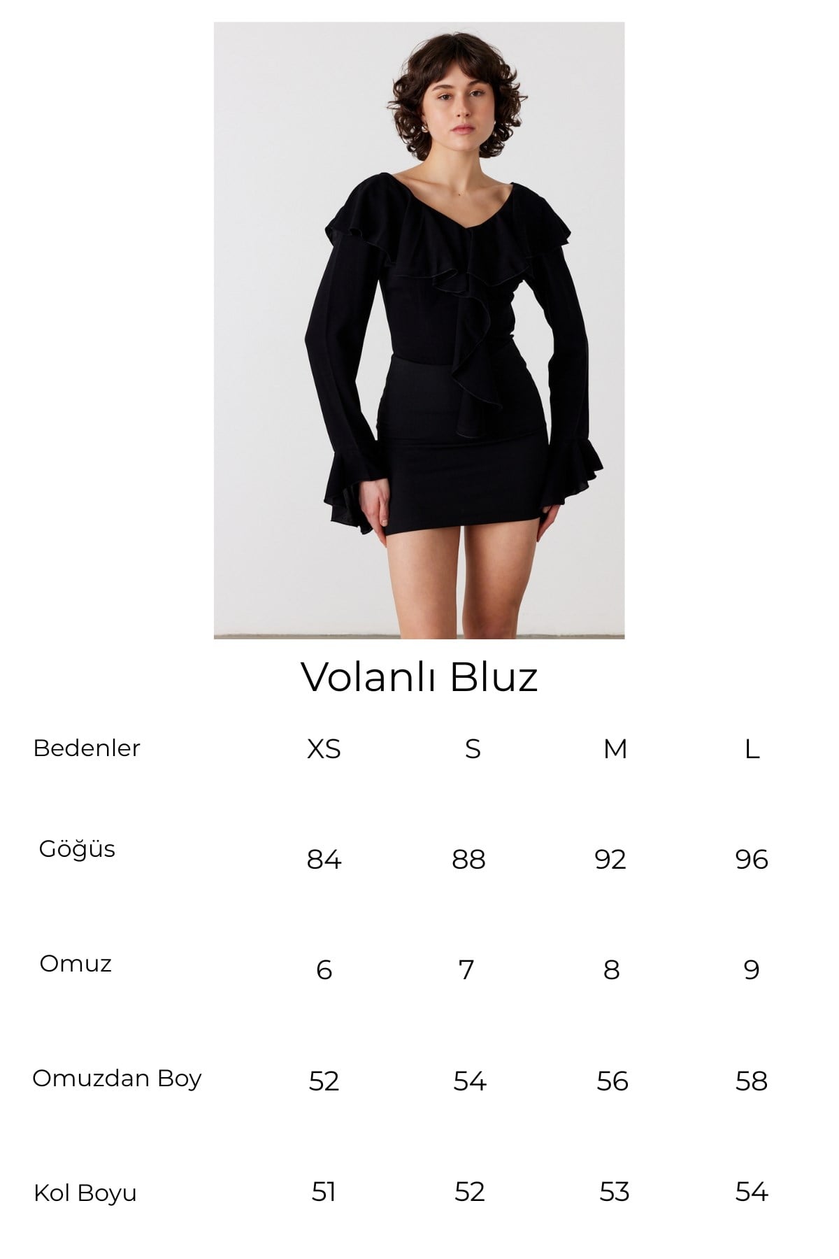Volanlı Bluz Siyah