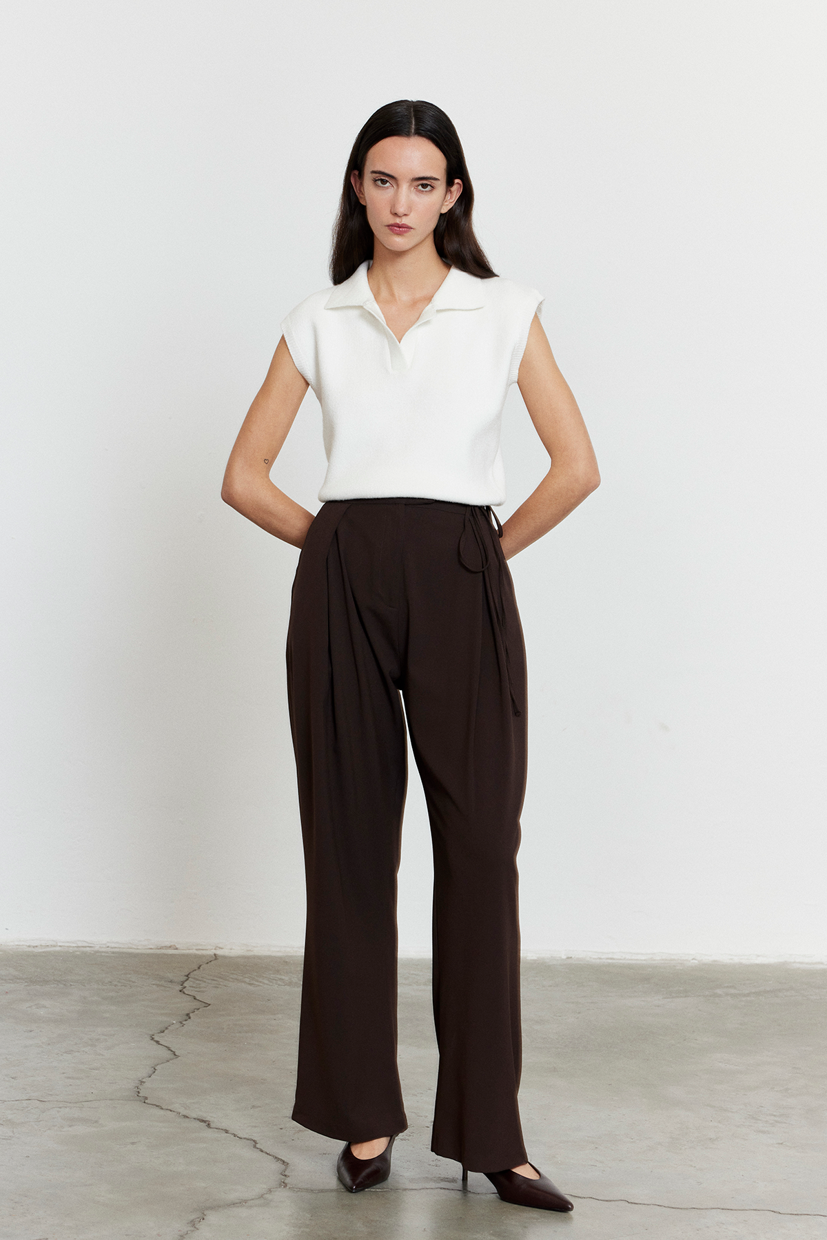 Yandan Bağlamalı Palazzo Pantolon Acı Kahve