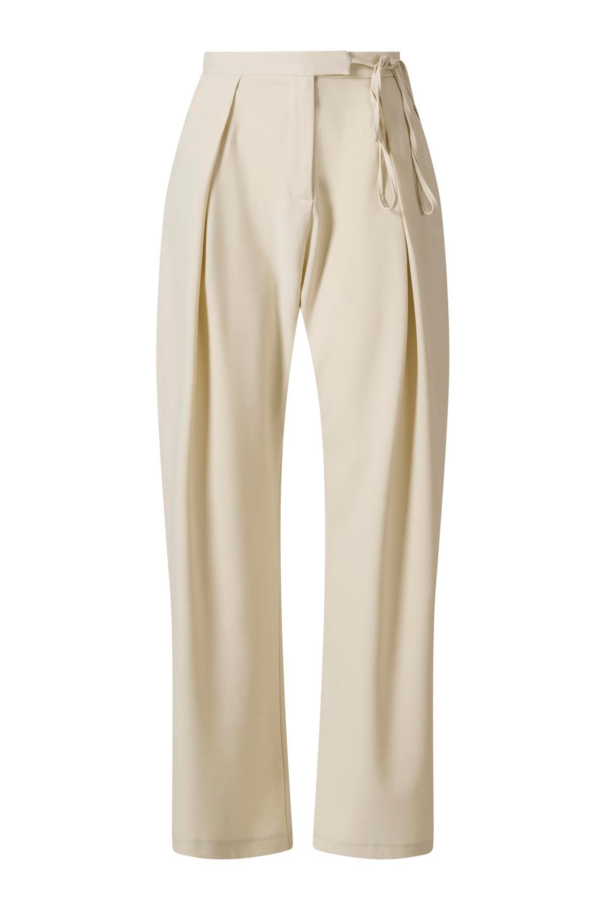 Yandan Bağlamalı Palazzo Pantolon Bej