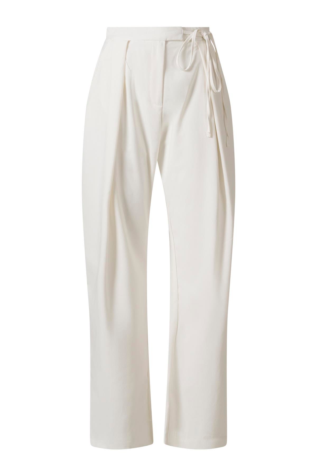 Yandan Bağlamalı Palazzo Pantolon Beyaz