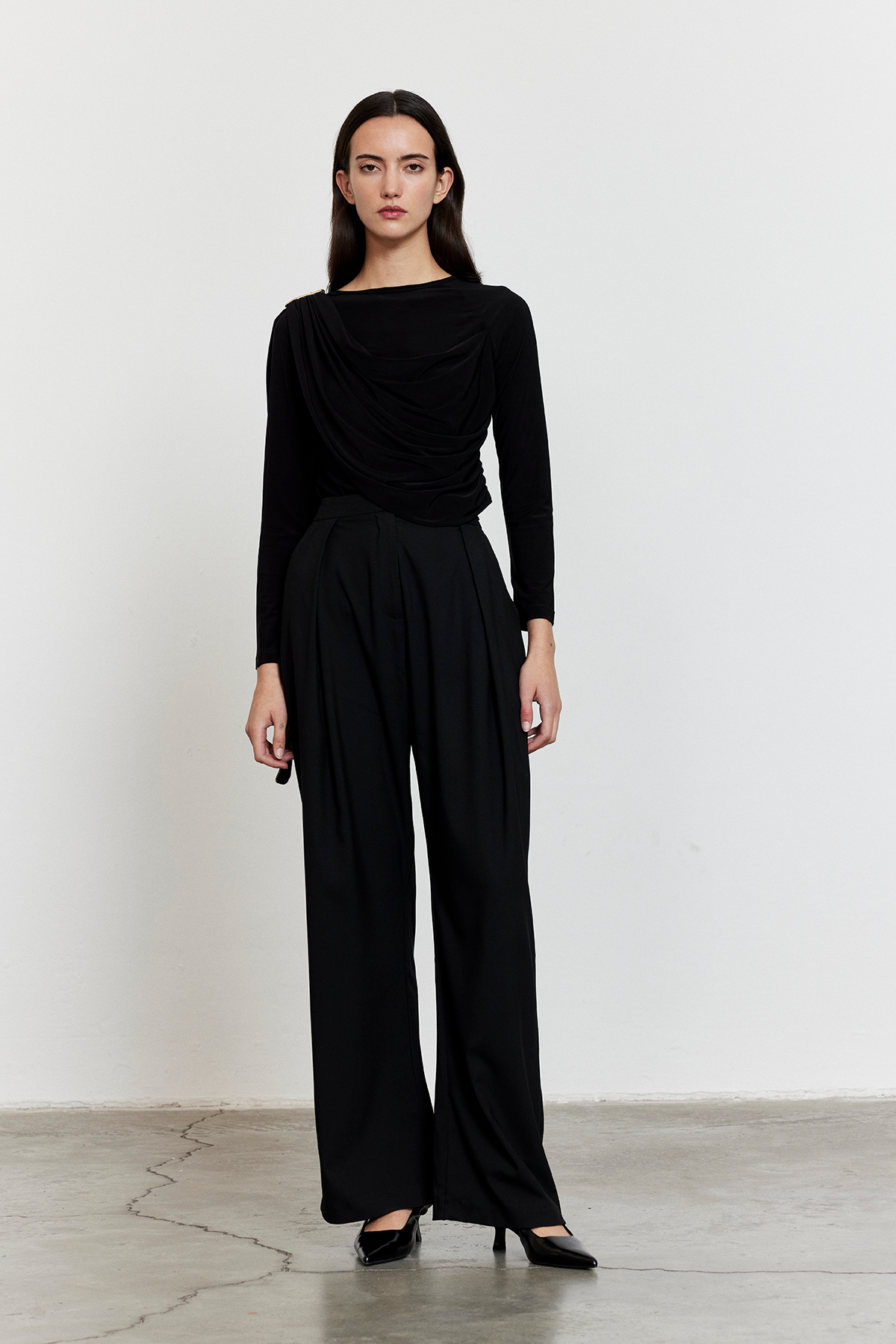 Yandan Bağlamalı Palazzo Pantolon Siyah