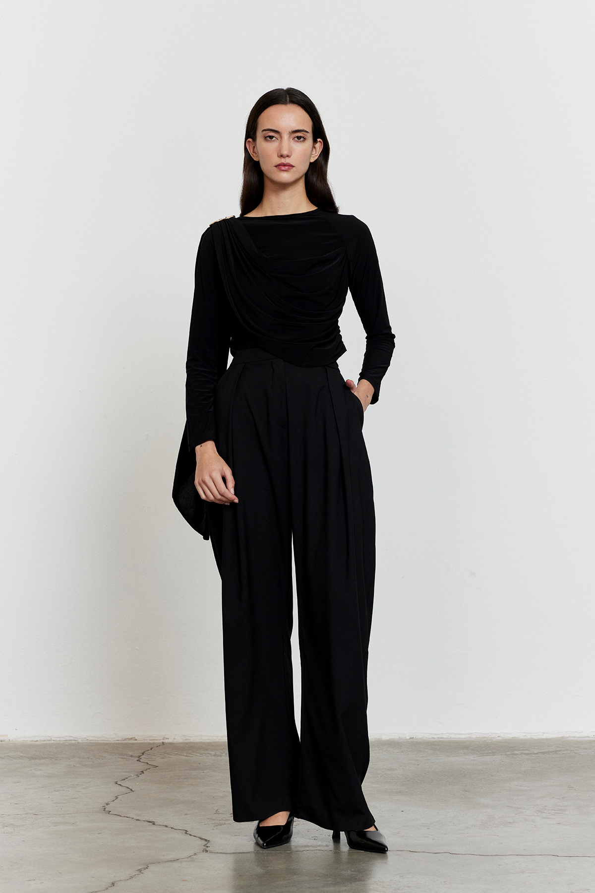 Yandan Bağlamalı Palazzo Pantolon Siyah