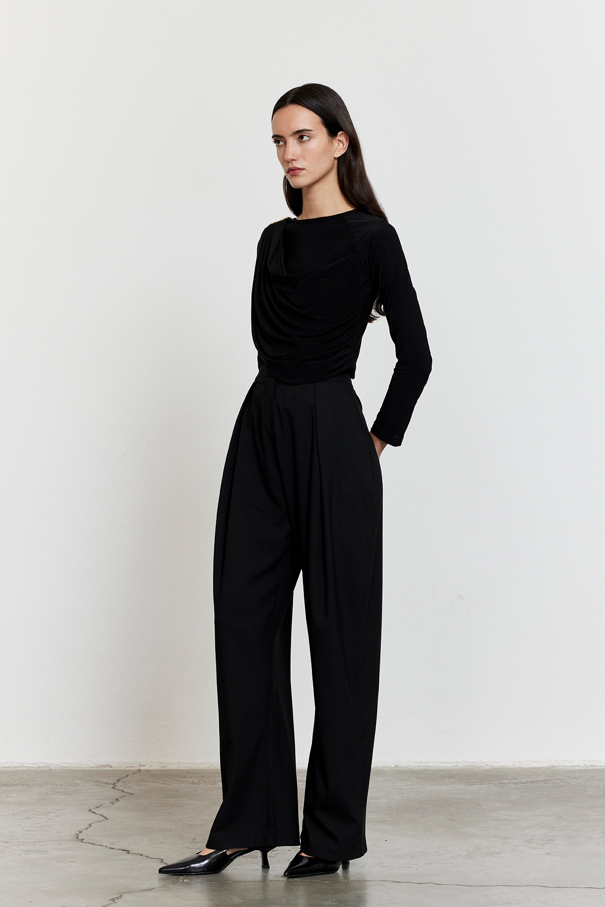 Yandan Bağlamalı Palazzo Pantolon Siyah