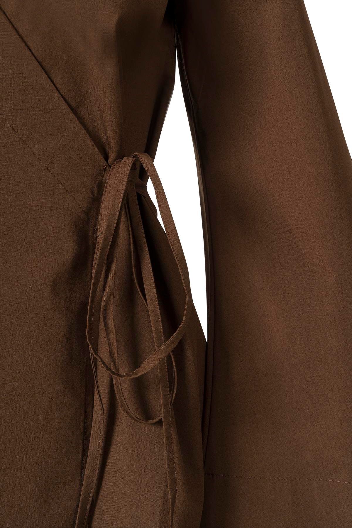 Yandan Bağlamalı Poplin Gömlek Acı Kahve