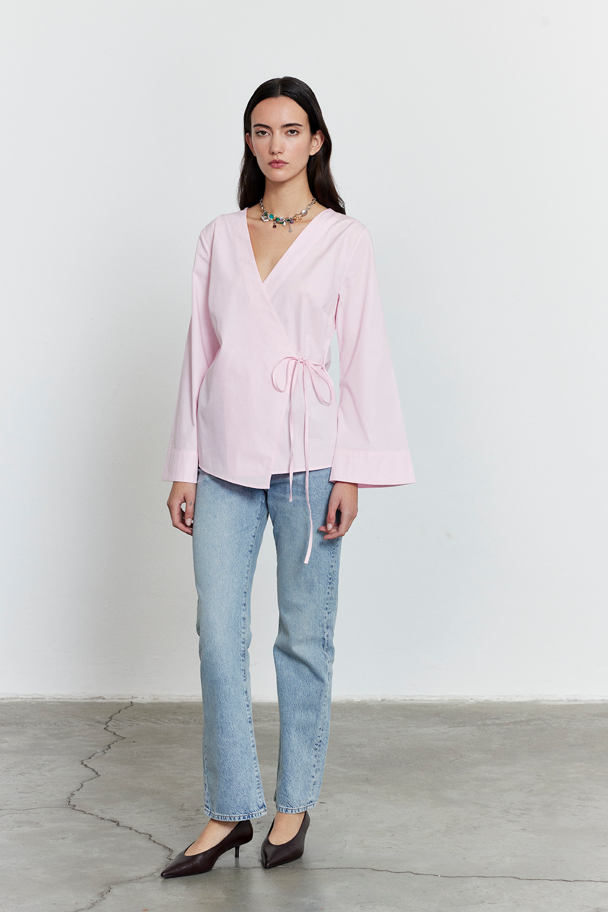 Yandan Bağlamalı Poplin Gömlek Açık Pembe