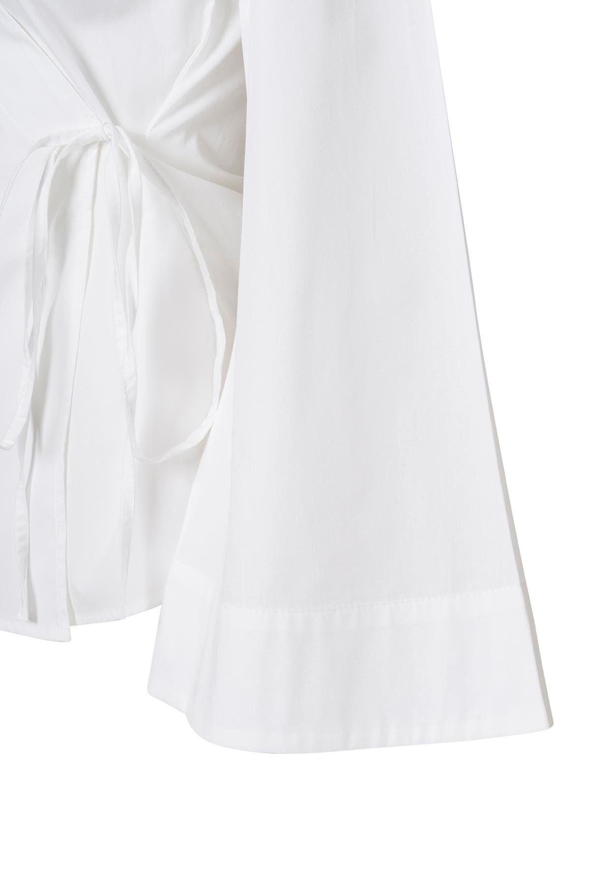 Yandan Bağlamalı Poplin Gömlek Beyaz