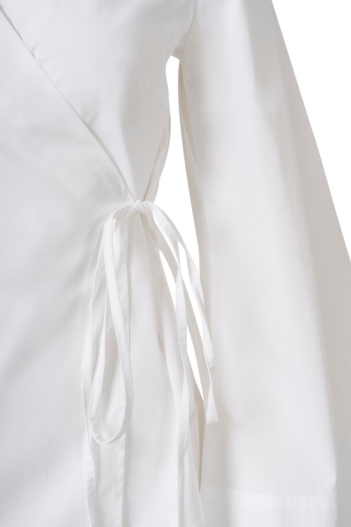 Yandan Bağlamalı Poplin Gömlek Beyaz