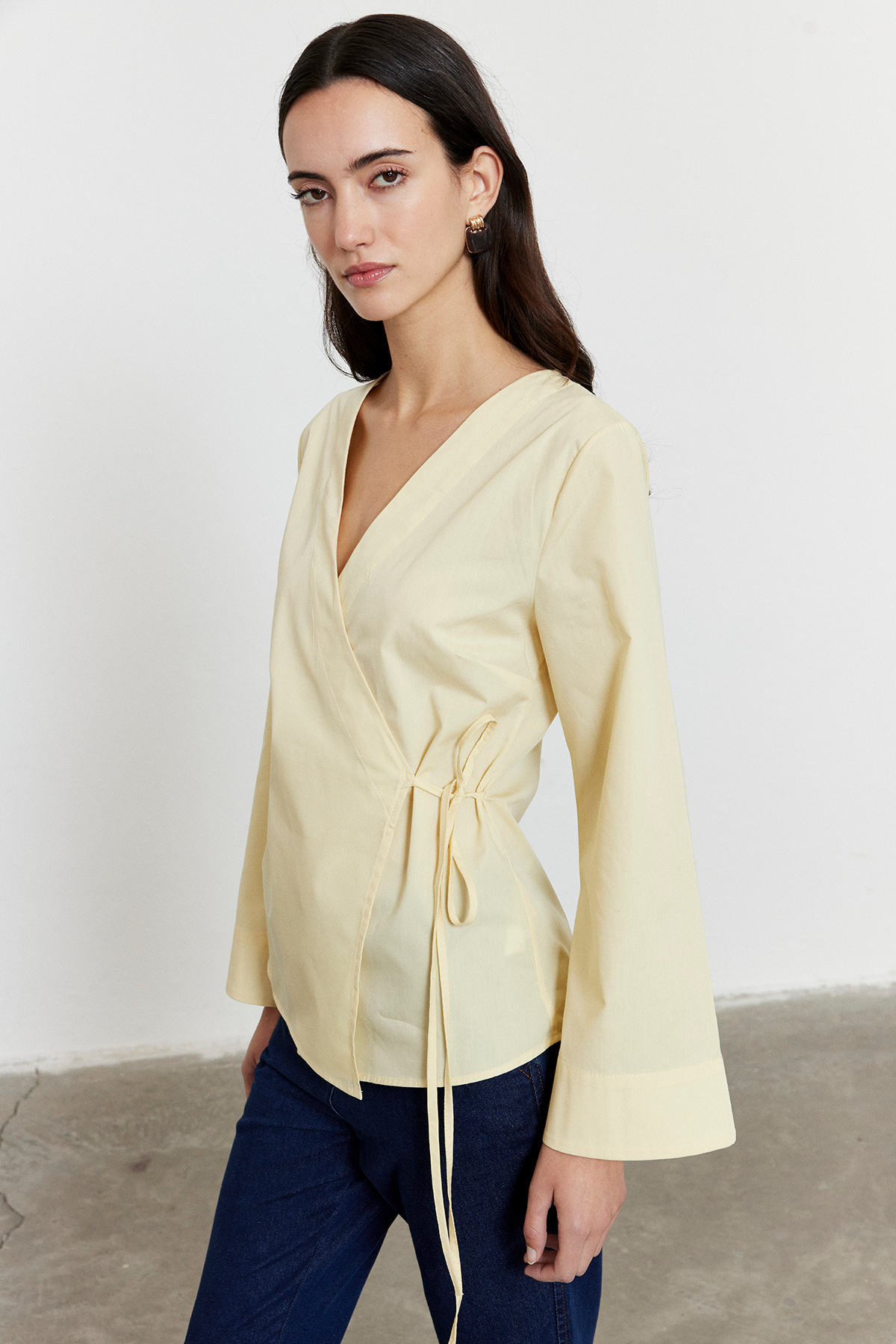 Yandan Bağlamalı Poplin Gömlek Sarı
