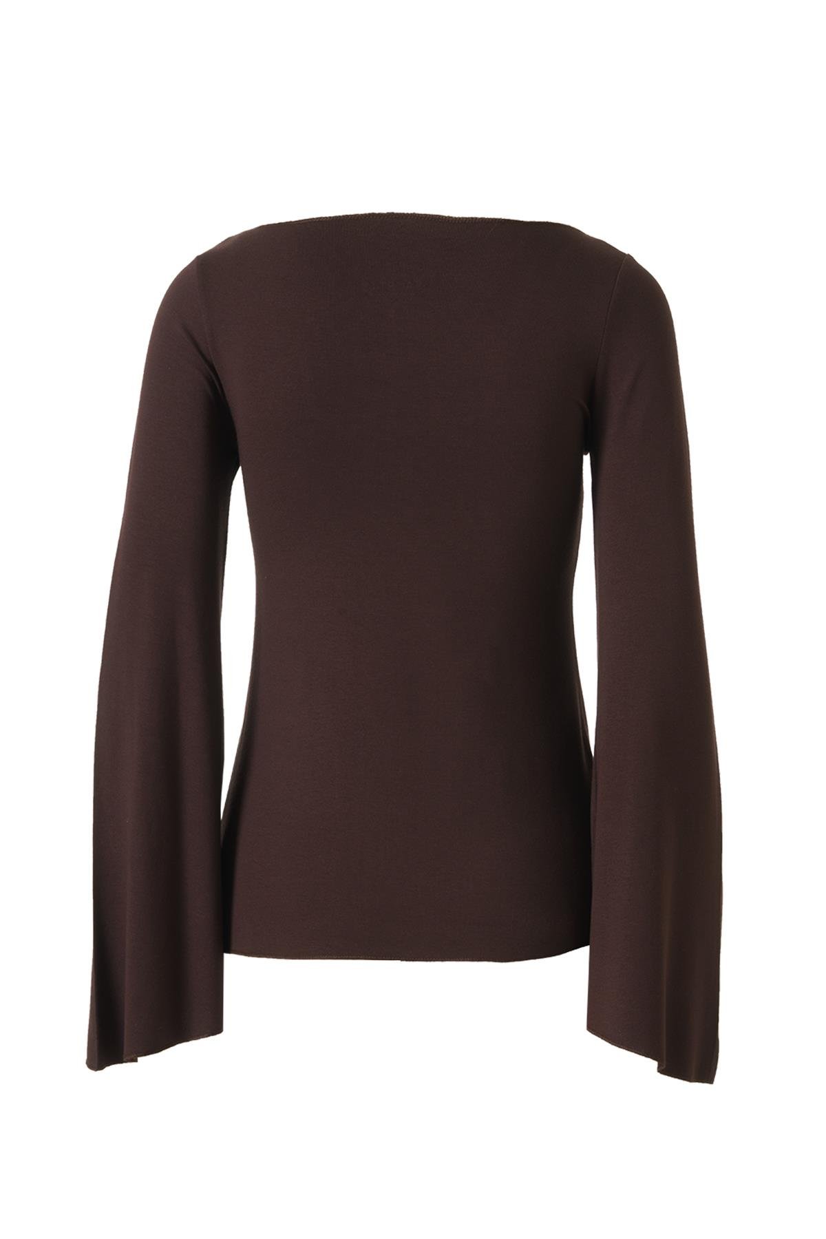 Yarasa Kol Kayık Yaka Bluz Acı Kahve
