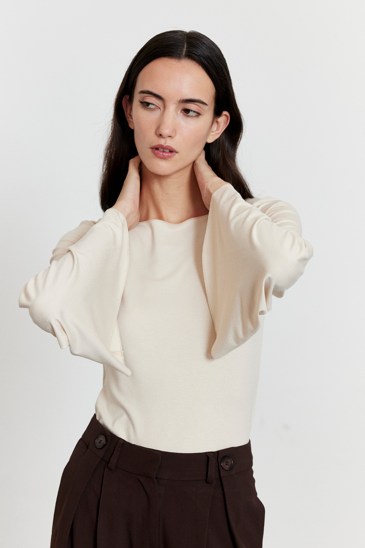 Yarasa Kol Kayık Yaka Bluz Bej