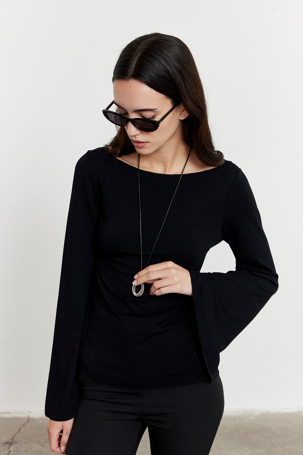 Yarasa Kol Kayık Yaka Bluz Siyah