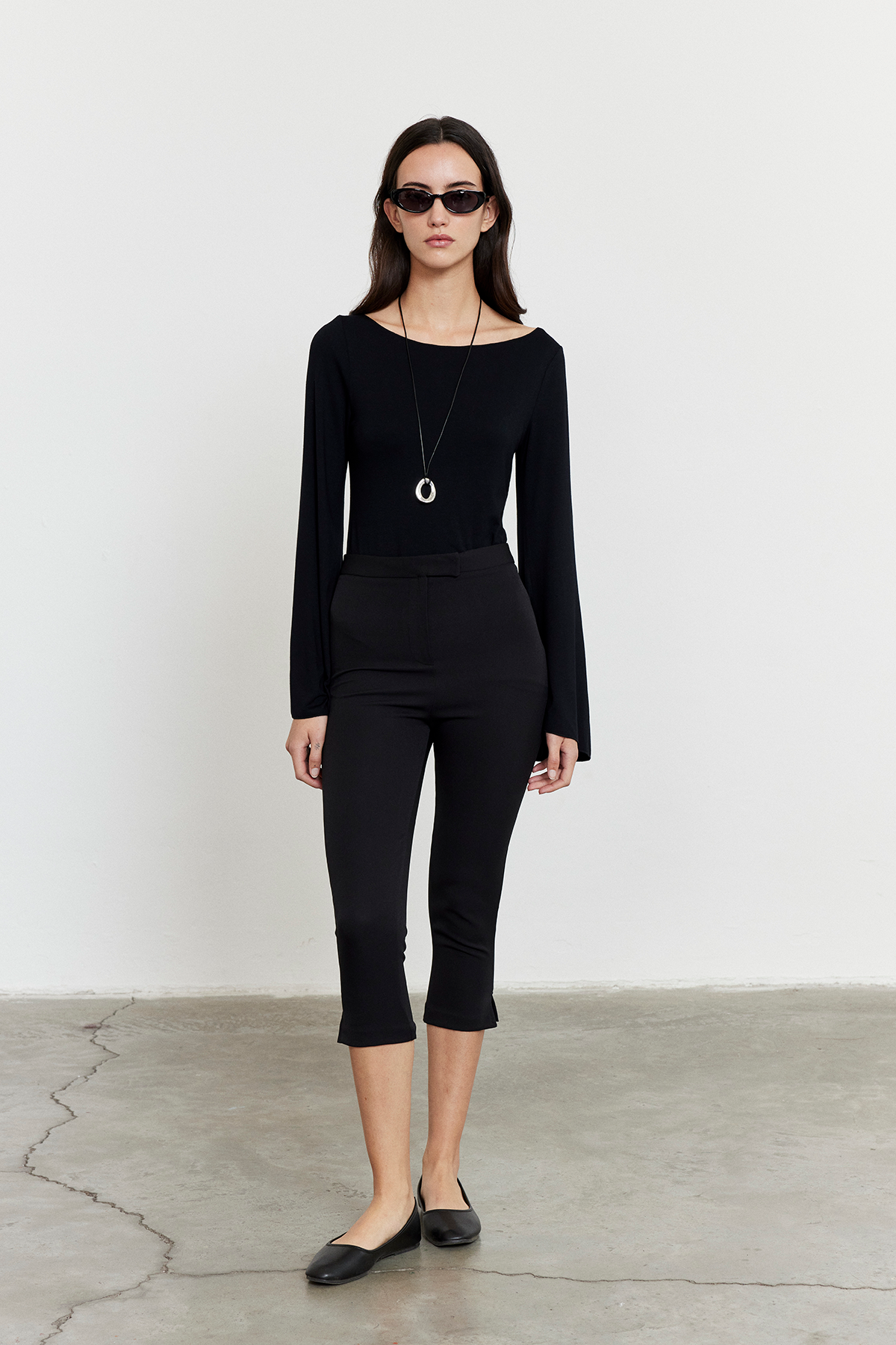 Yüksek Bel Kapri Pantolon Siyah