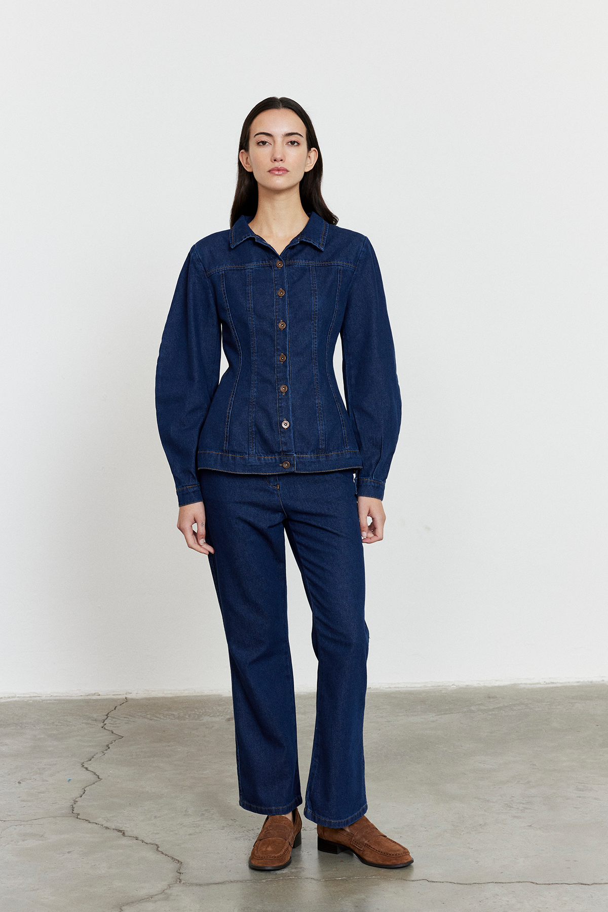 Yüksek Bel Kısa Kesim Çan Paça Jean Mavi